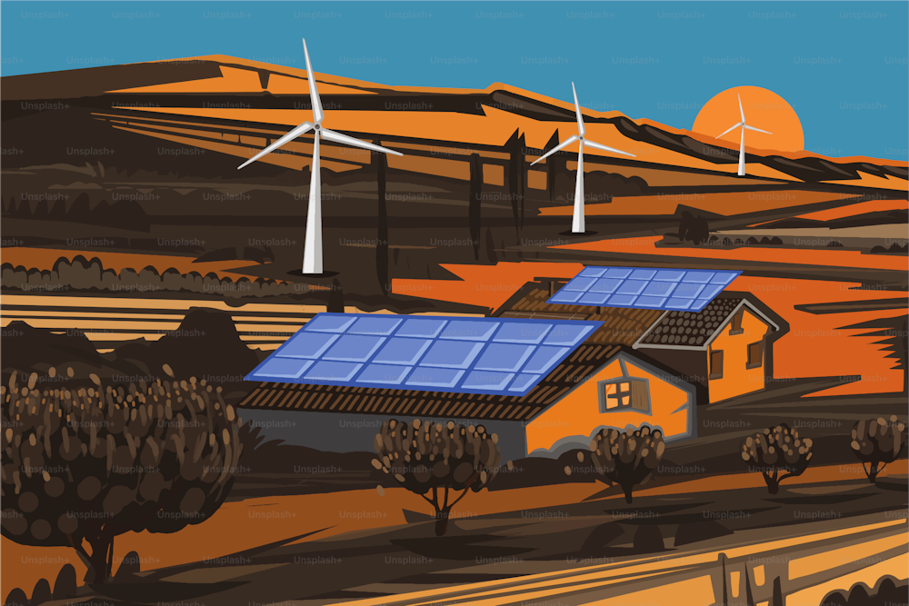 Village durable avec panneaux solaires