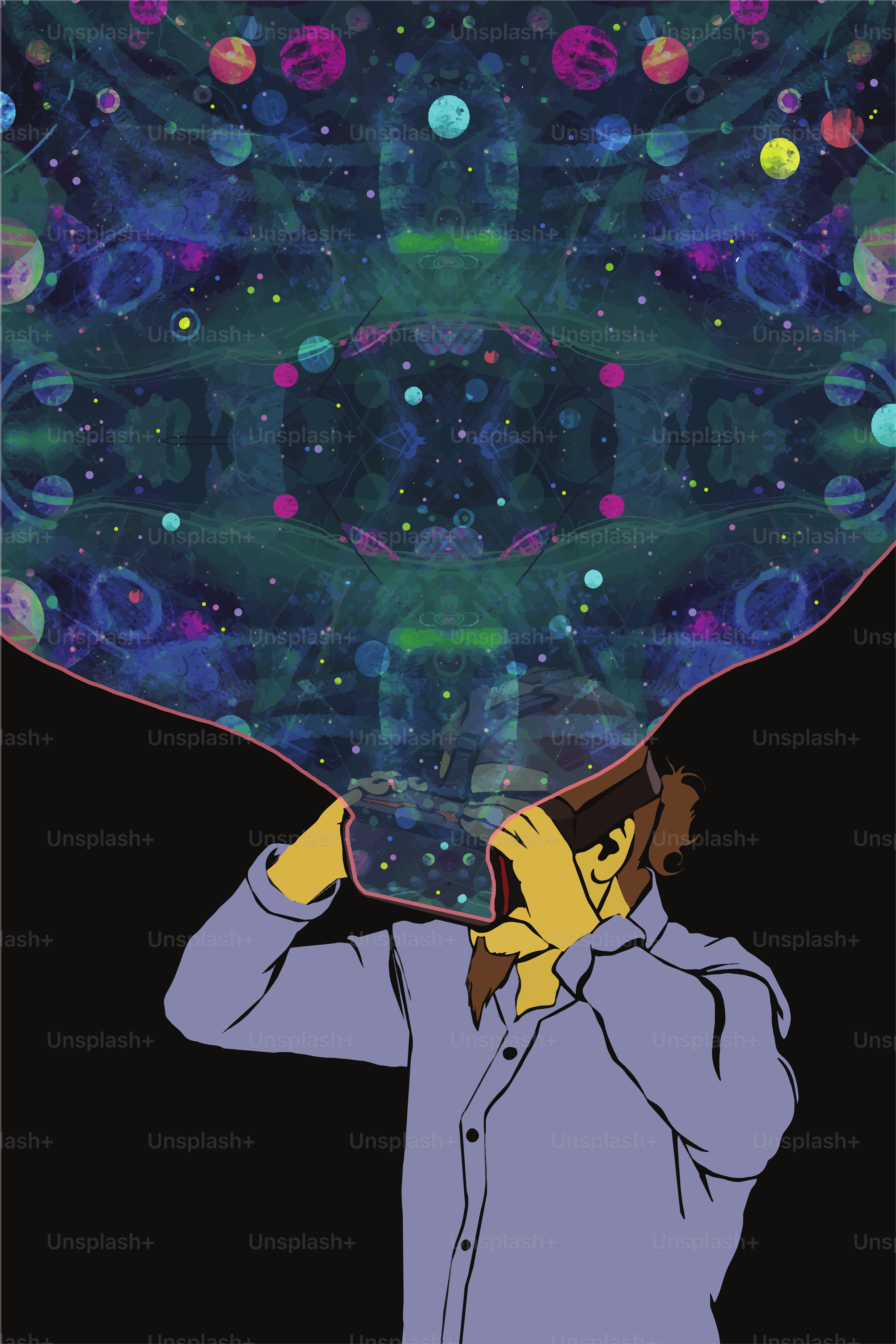 Junger Professor mit VR und Demonstration der Nutzung