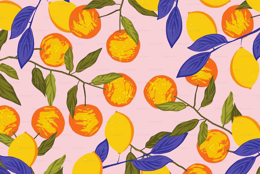Seamless pattern with oranges and lemons