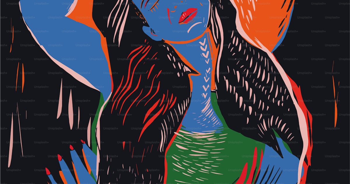 Portrait of a young woman, digital Linocut technique vector – Fashion ...