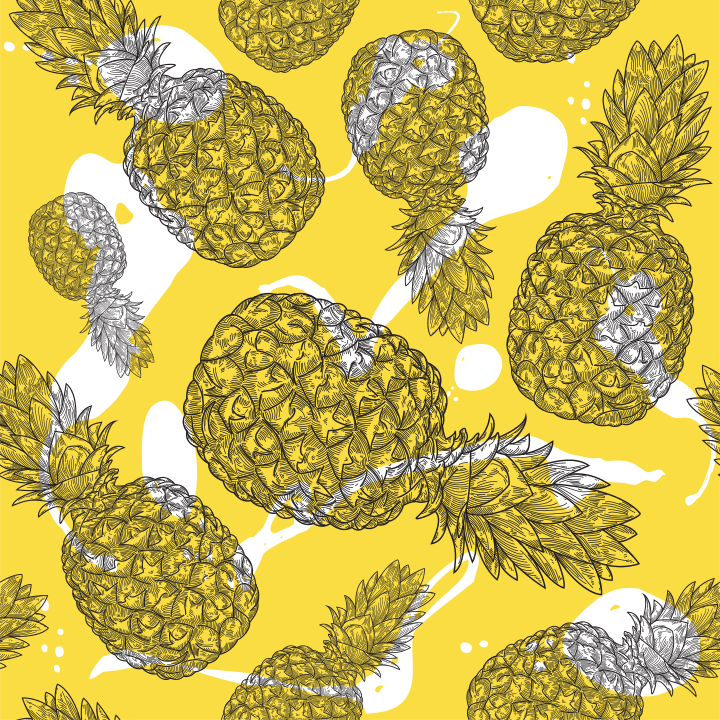 Pineapple pattern with splashy background. Separated to layers, global colours are easy to change!