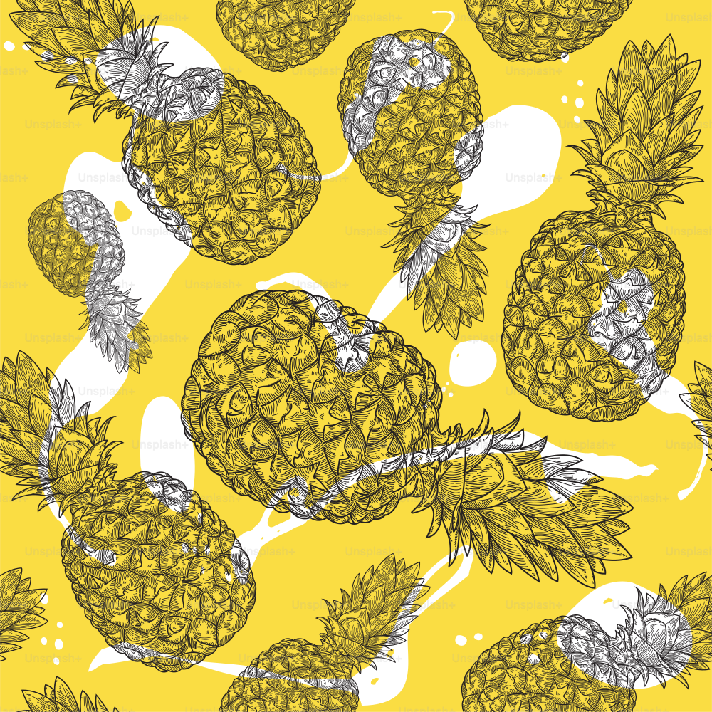 Pineapple pattern with splashy background. Separated to layers, global colours are easy to change!