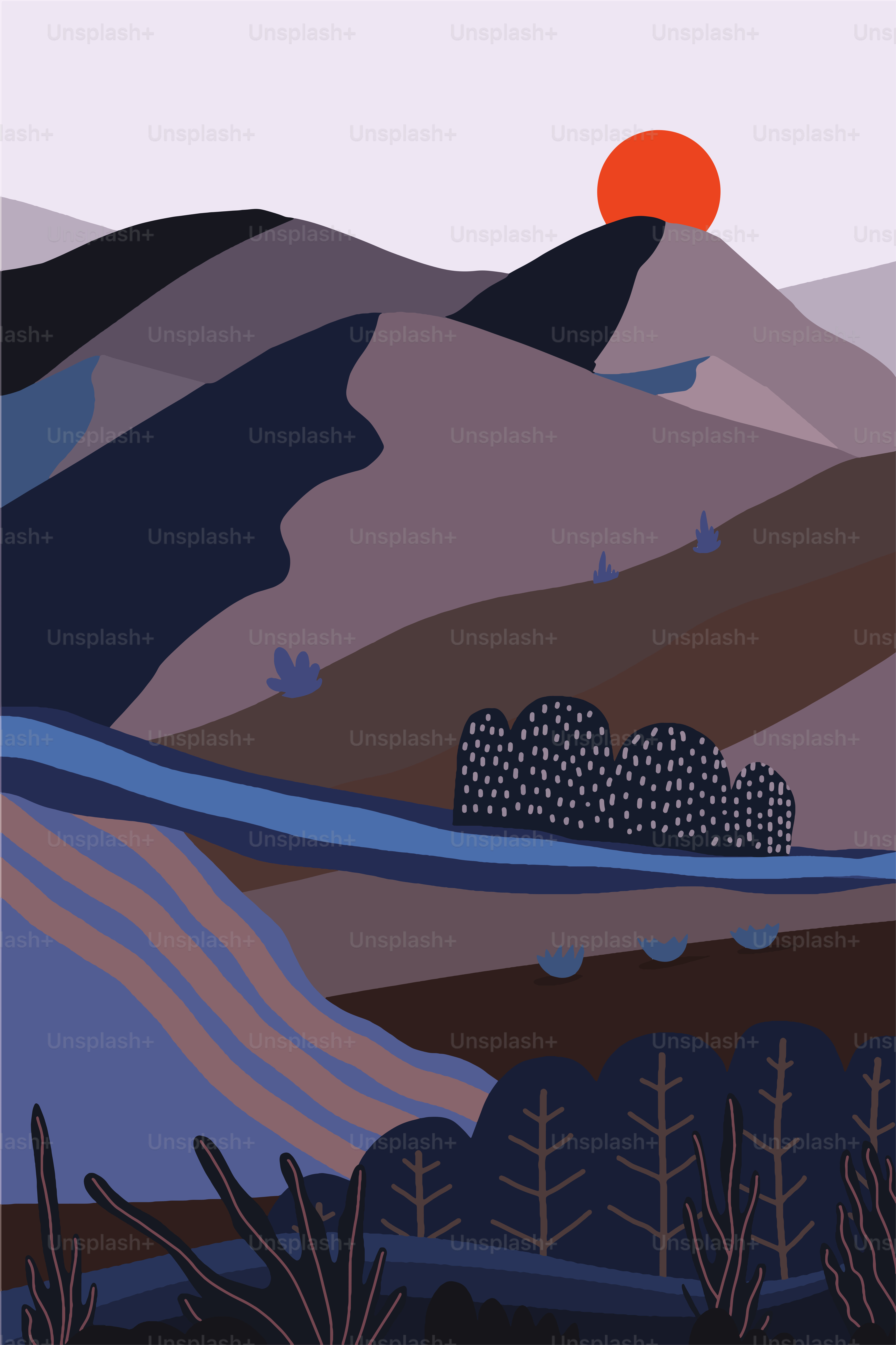 Mountain landscape in minimalist style.