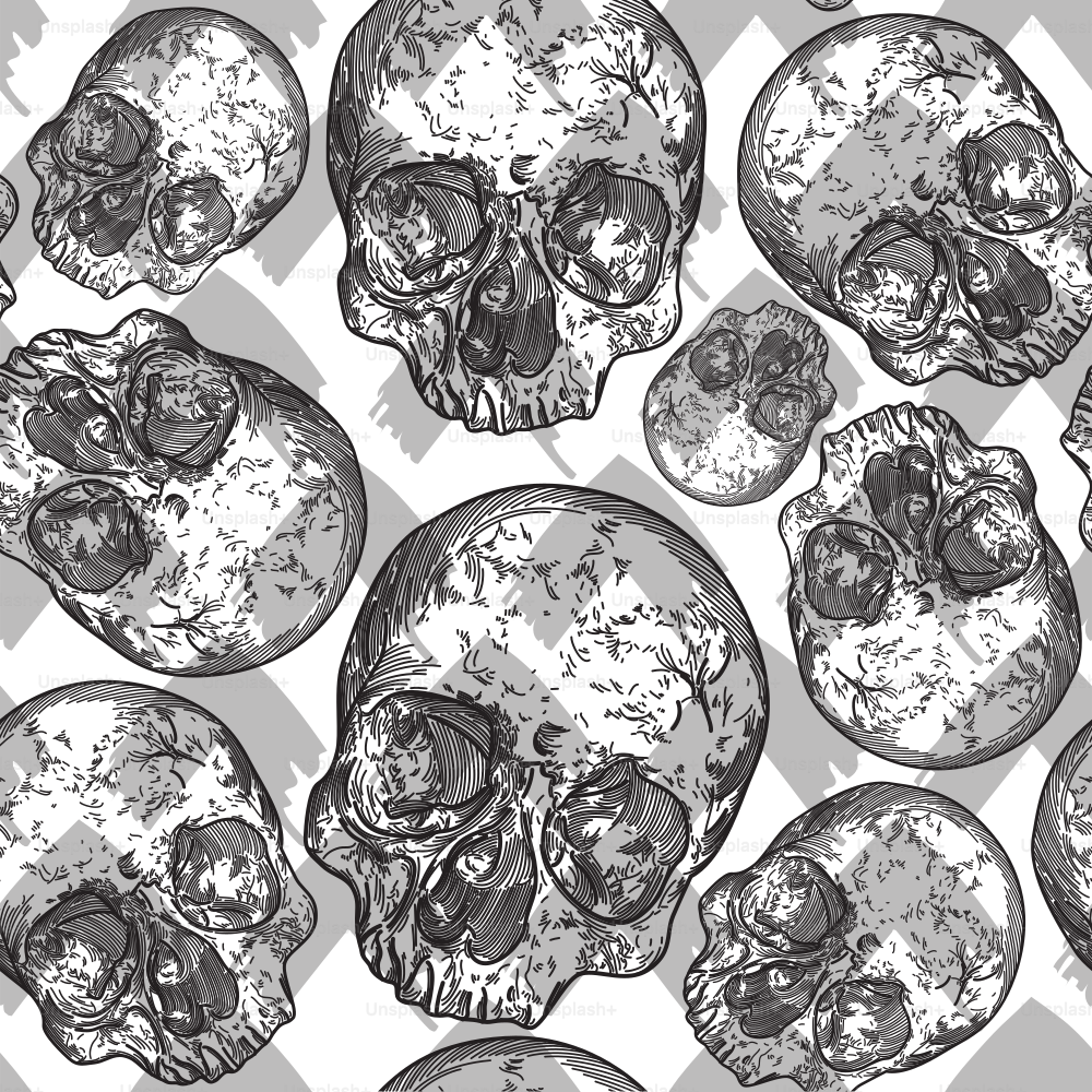 Skull pattern with a modern punk sensibility. Separate layers, global colours, easy to remove background or change colours.