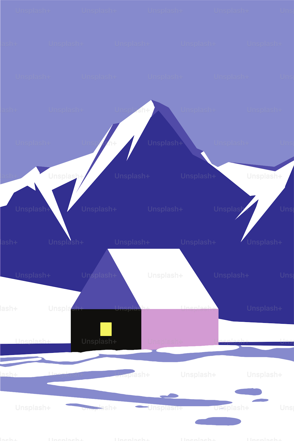 Ilustración de paisaje invernal de vacaciones en estilo minimalista
