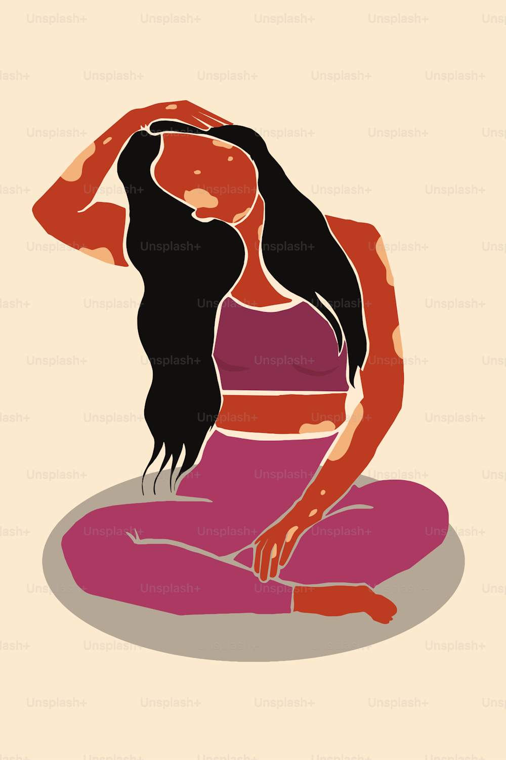 Mujer afro con vitíligo estirando su cuerpo