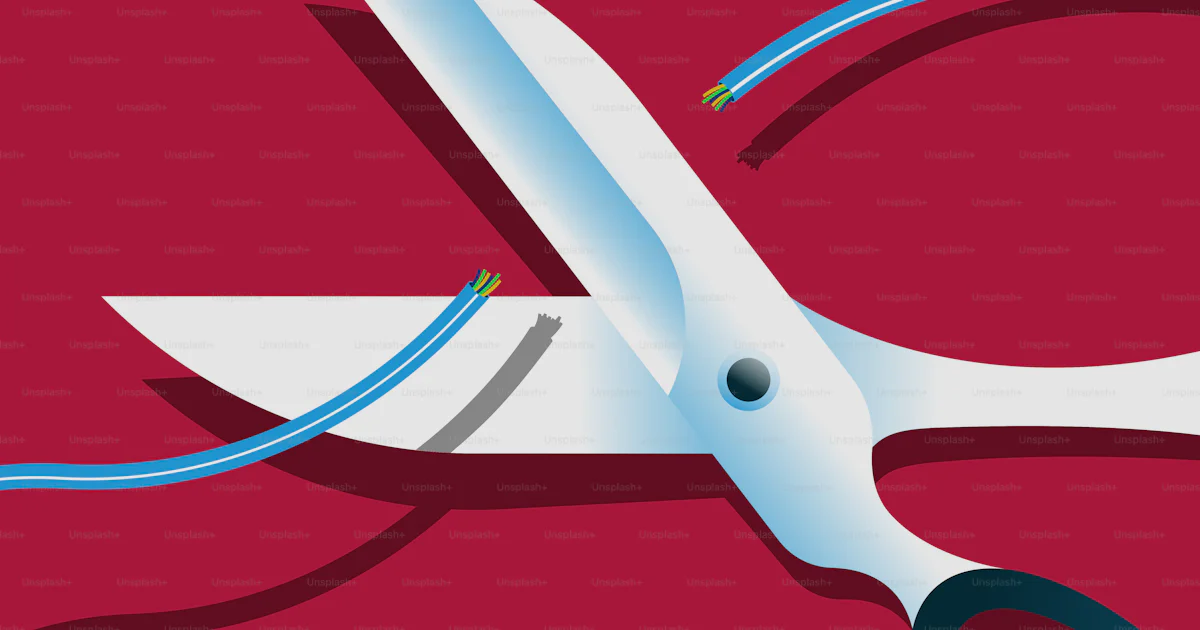 Scissors Function In Networking Scissors cutting cable. Internet and network problems, disconnect ...