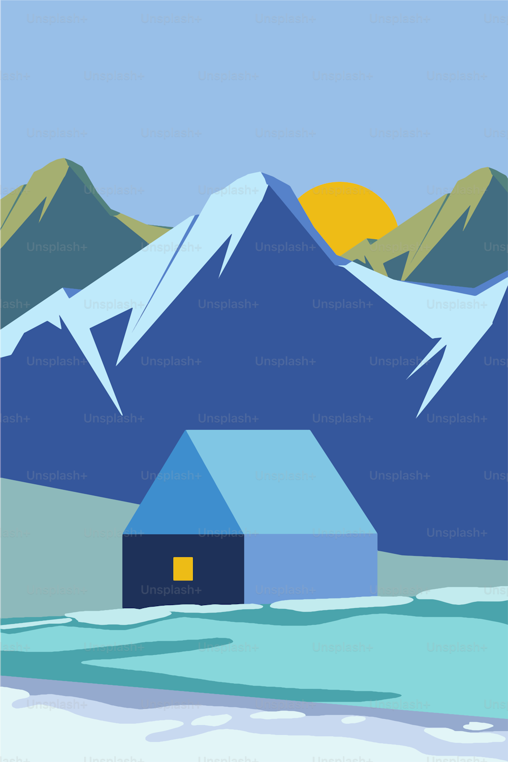 Illustrazione del paesaggio invernale di vacanza in stile minimalista