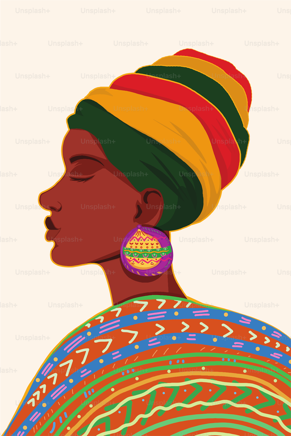 Side portrait of a beautiful Black woman celebrating Black History month