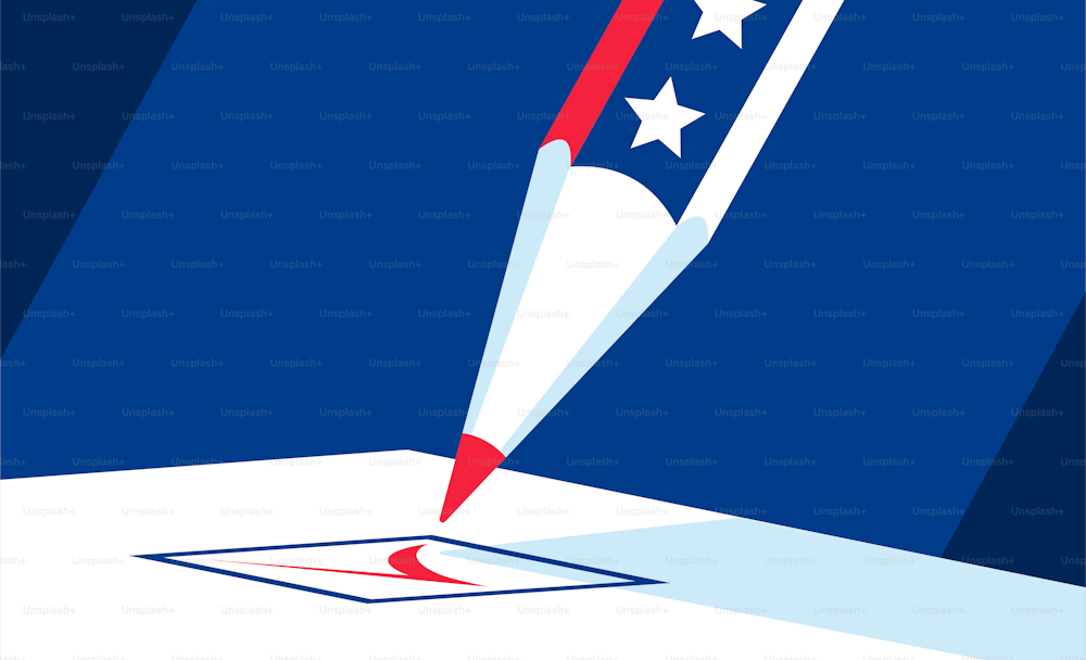 Pencil putting tick in a checkbox. Presidential election 2024 in USA concept. Minimalist vector illustration