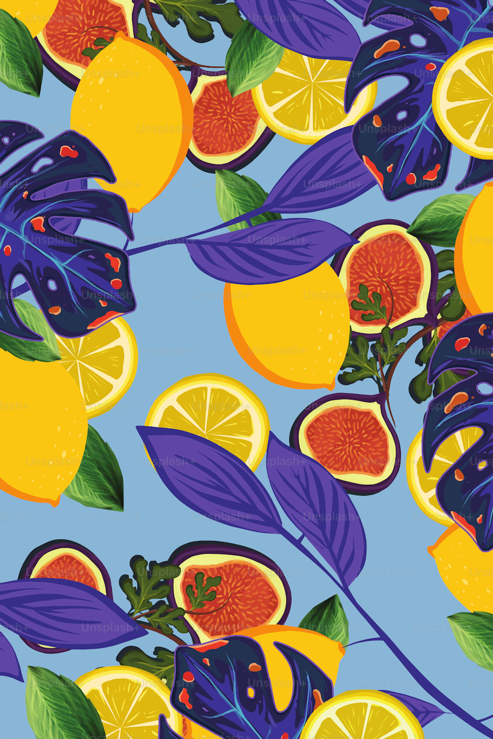 Seamless tropical fruits pattern. Abstract style