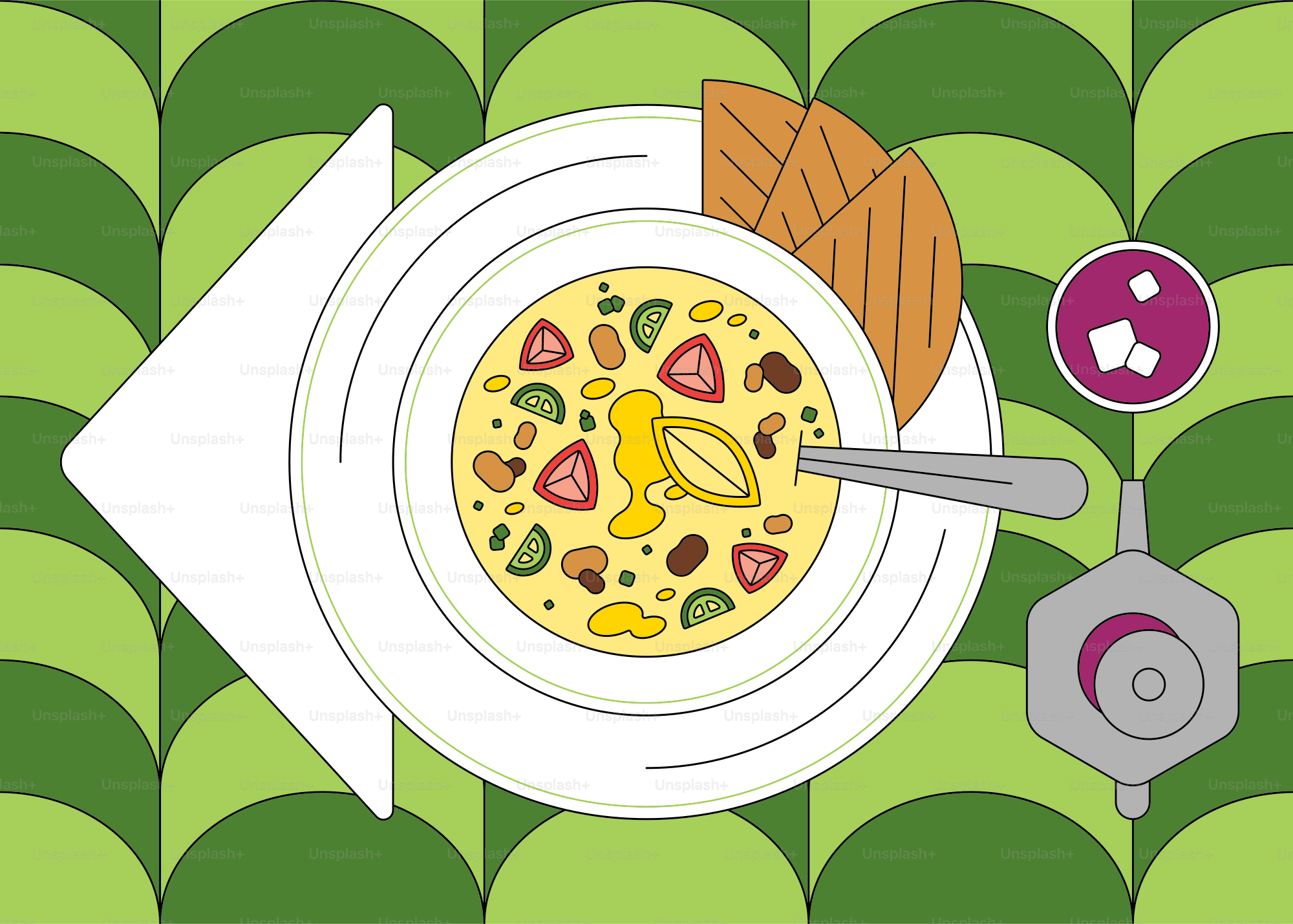 Bowl of fruit salad with toast and drink