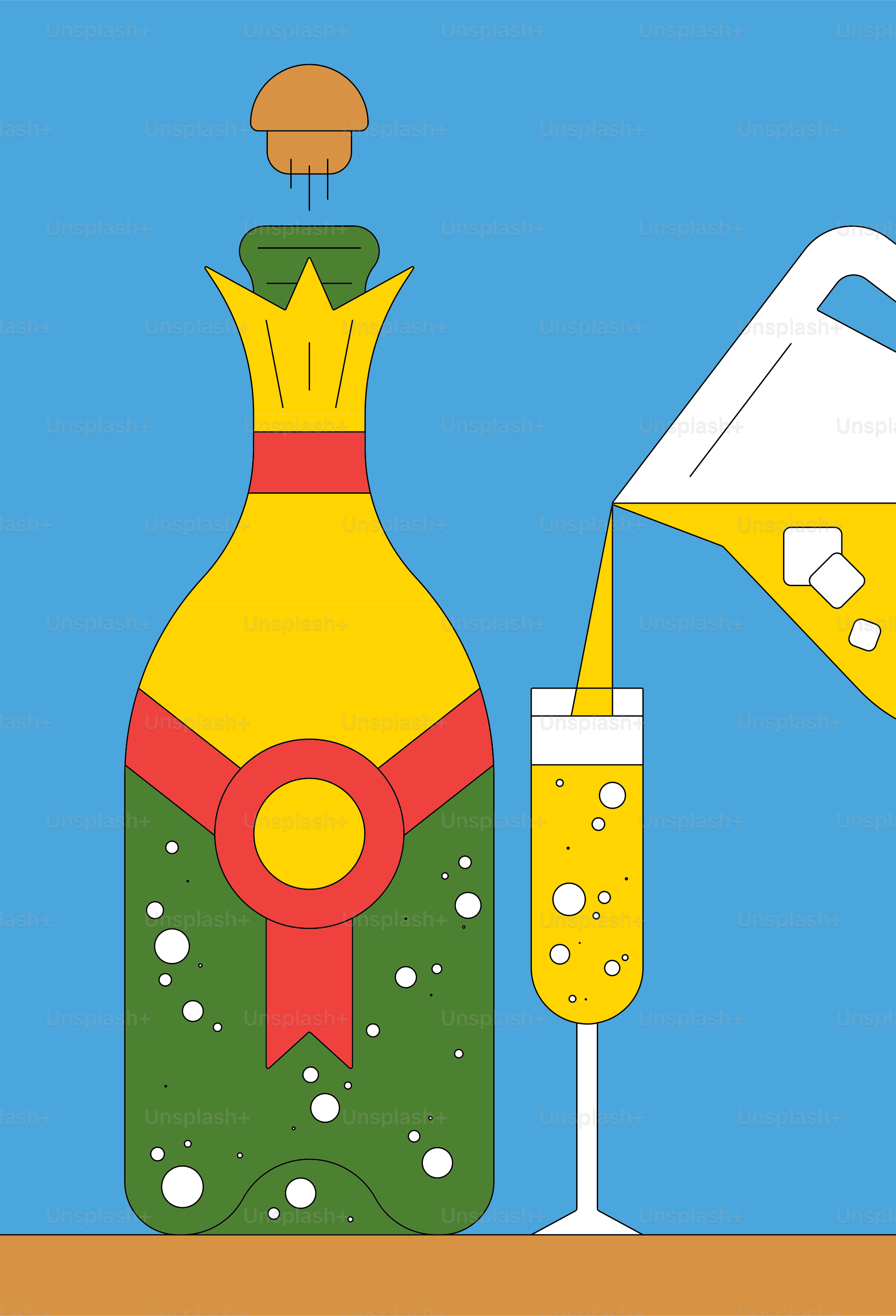 Champán siendo vertido en una copa de una botella.