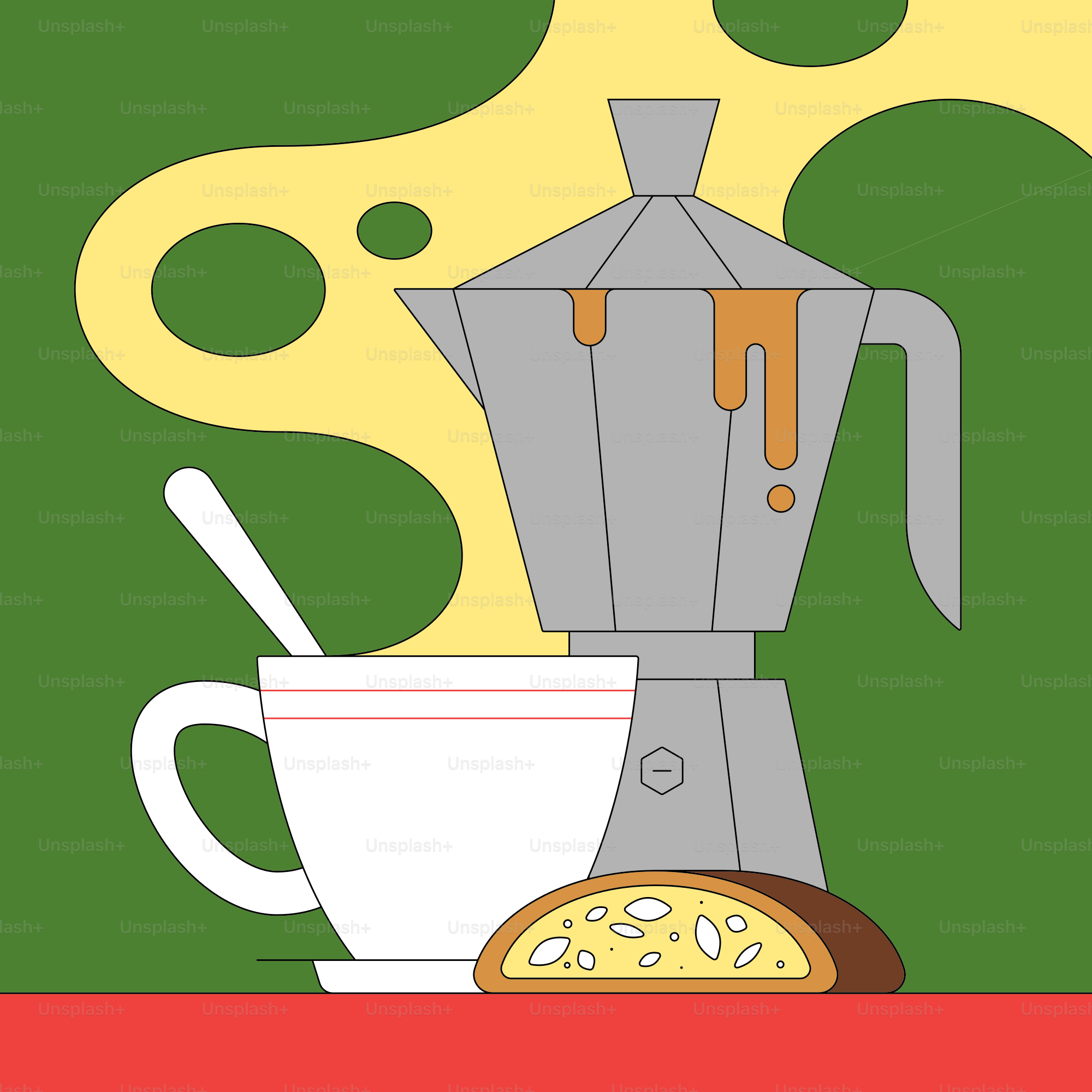 A coffee maker next to a cup of coffee