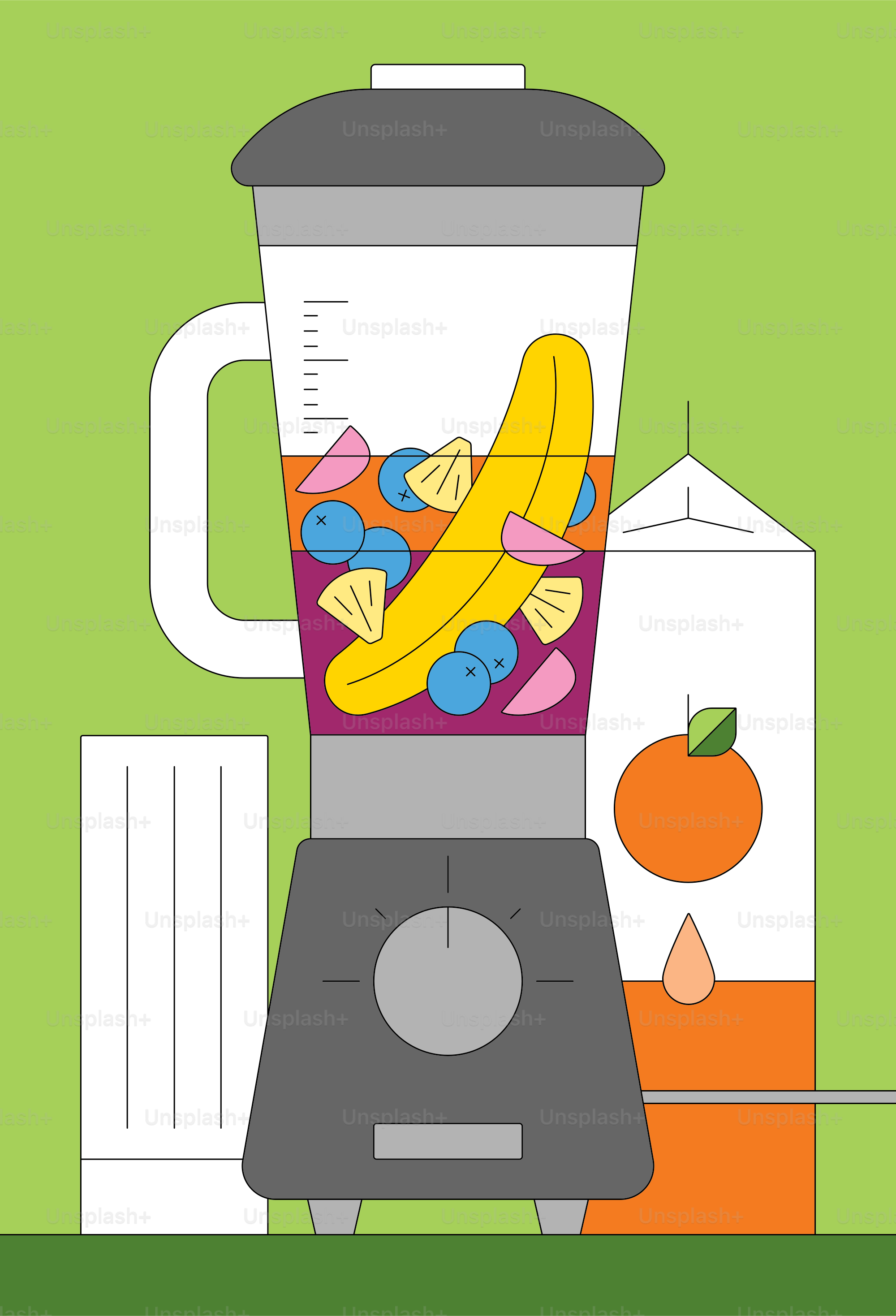 Blender filled with fruit and juice for smoothie