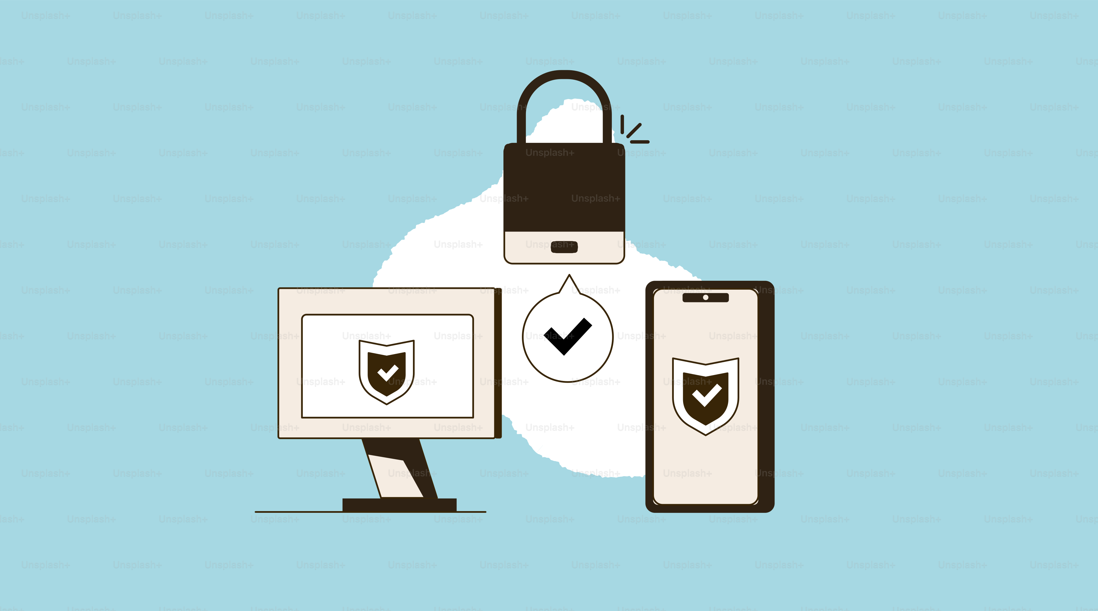 Ícones de segurança digital sobre fundo azul