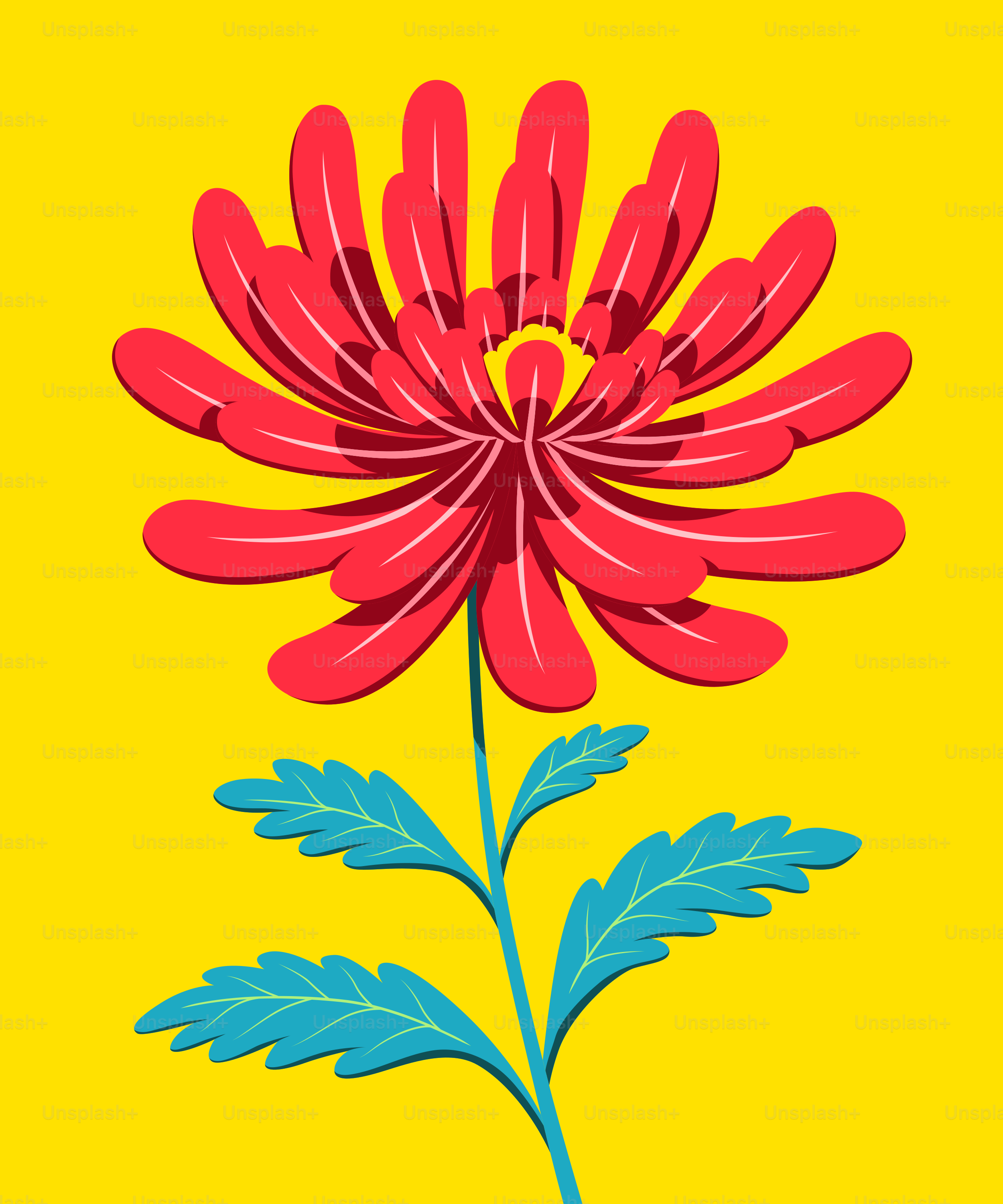 A red flower on a yellow background