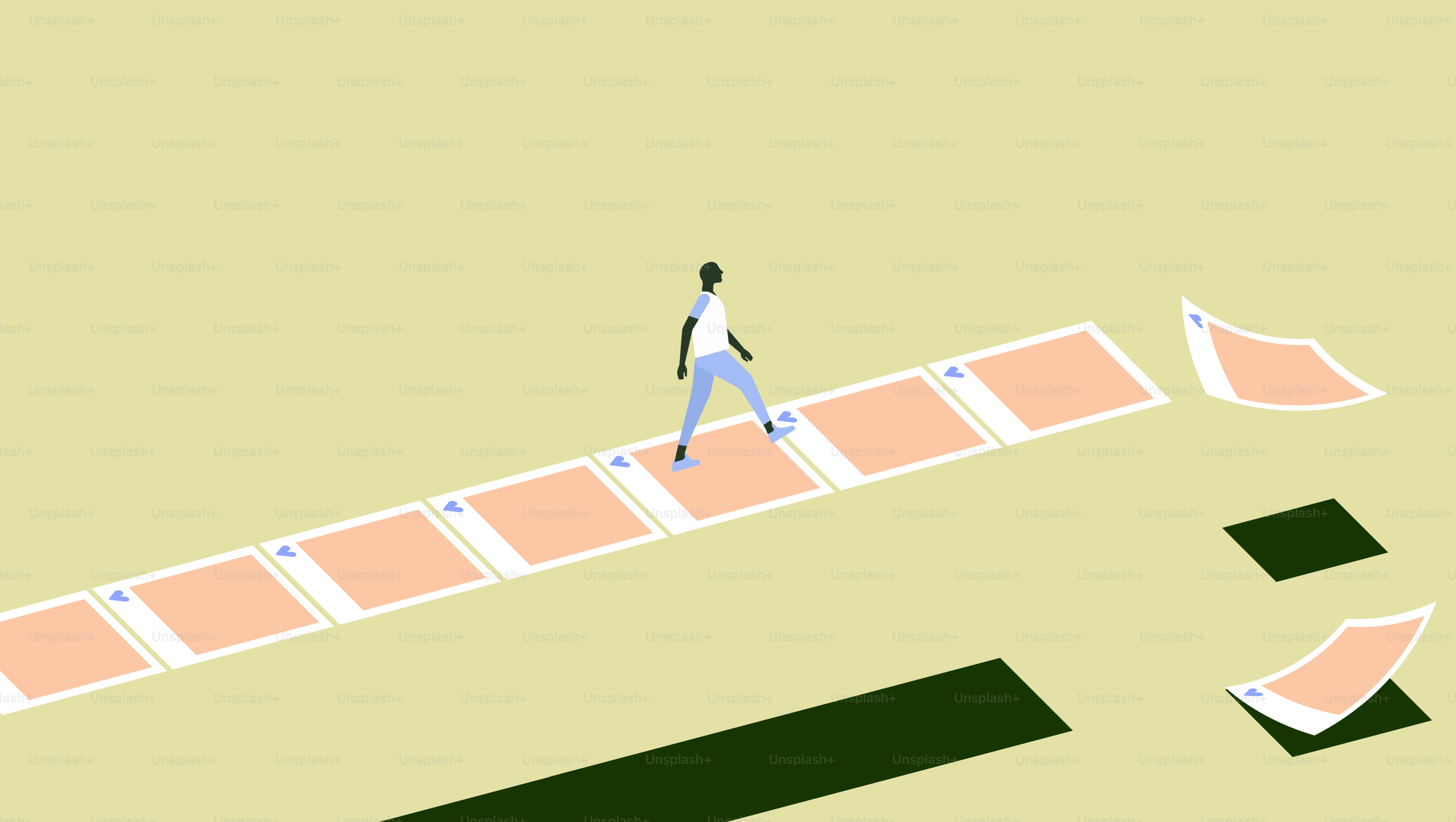 Person walking on a path of squares.