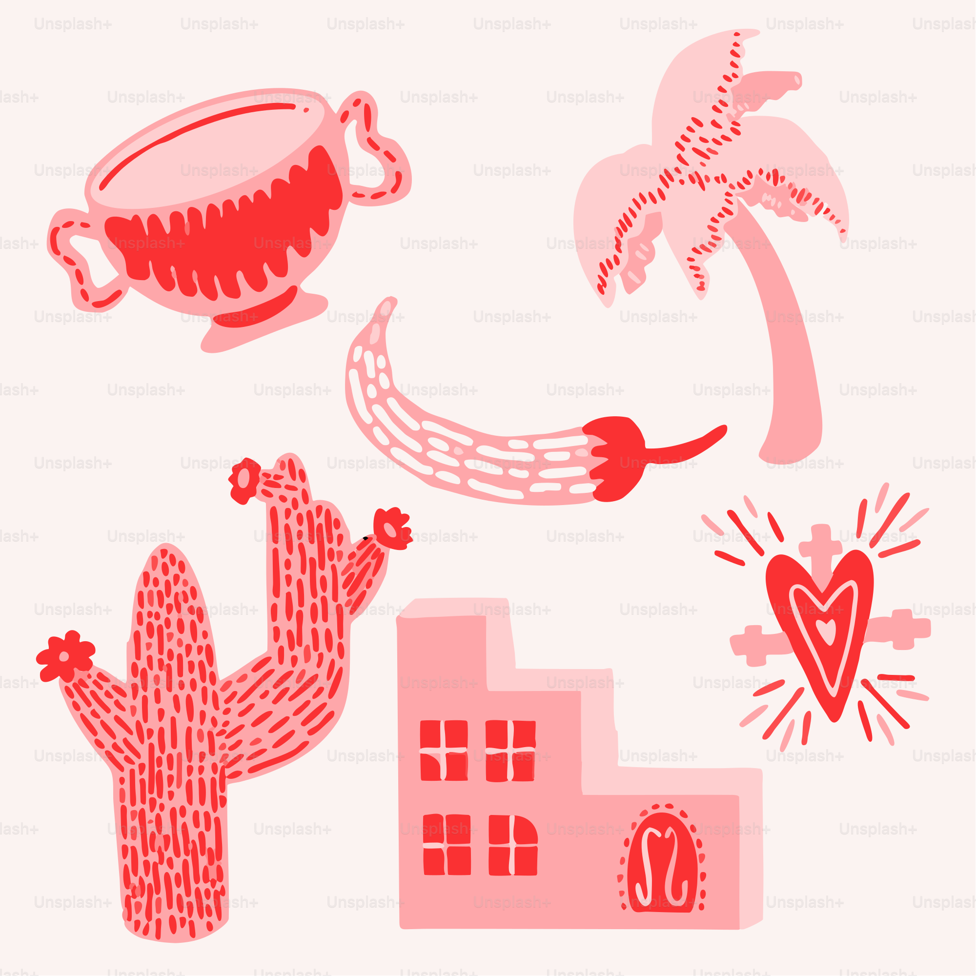 Cactus rosa, chile, palmera y edificio