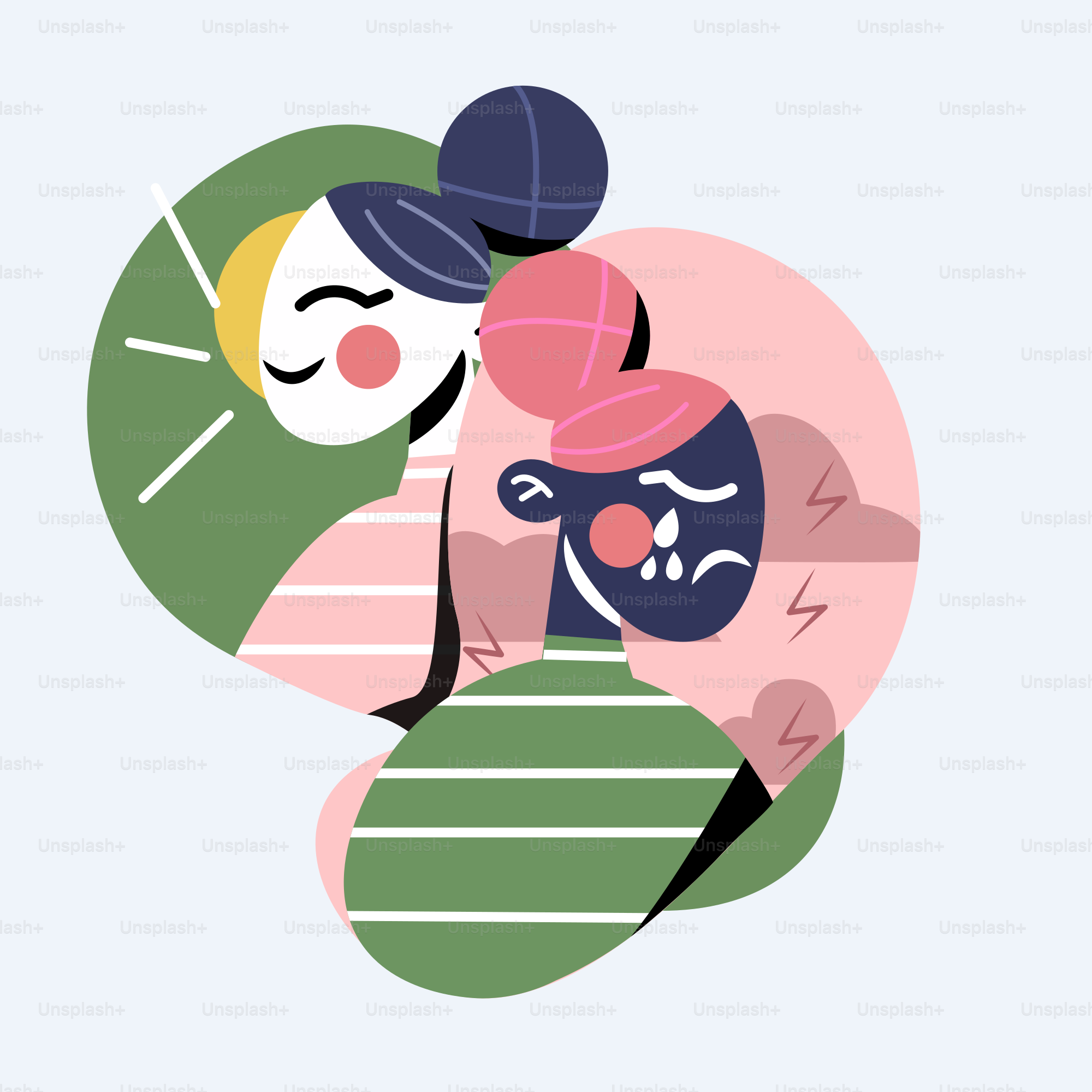 Zwei abstrakte Figuren, die gegensätzliche Emotionen repräsentieren