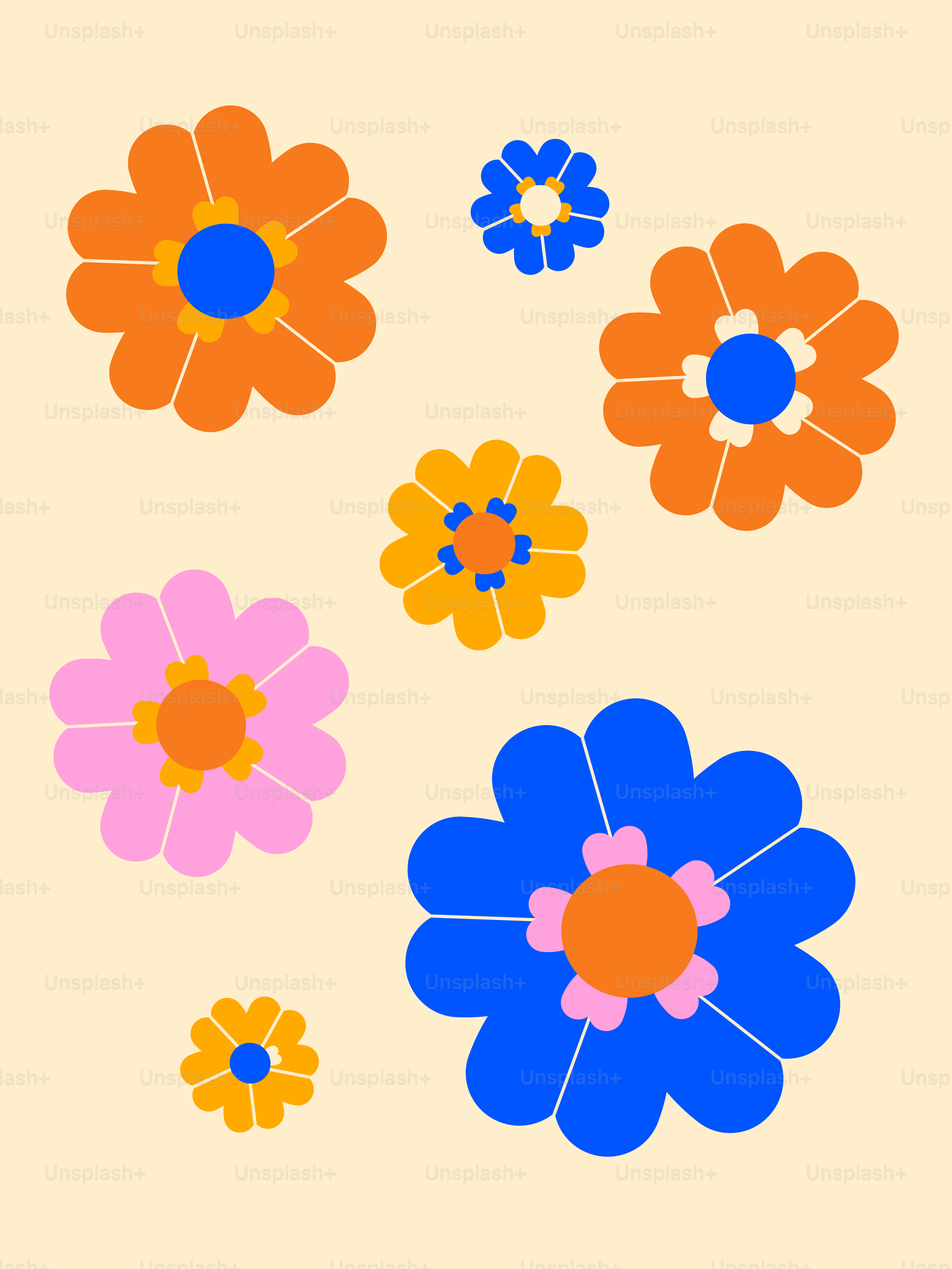 Colorful retro flowers on a cream background