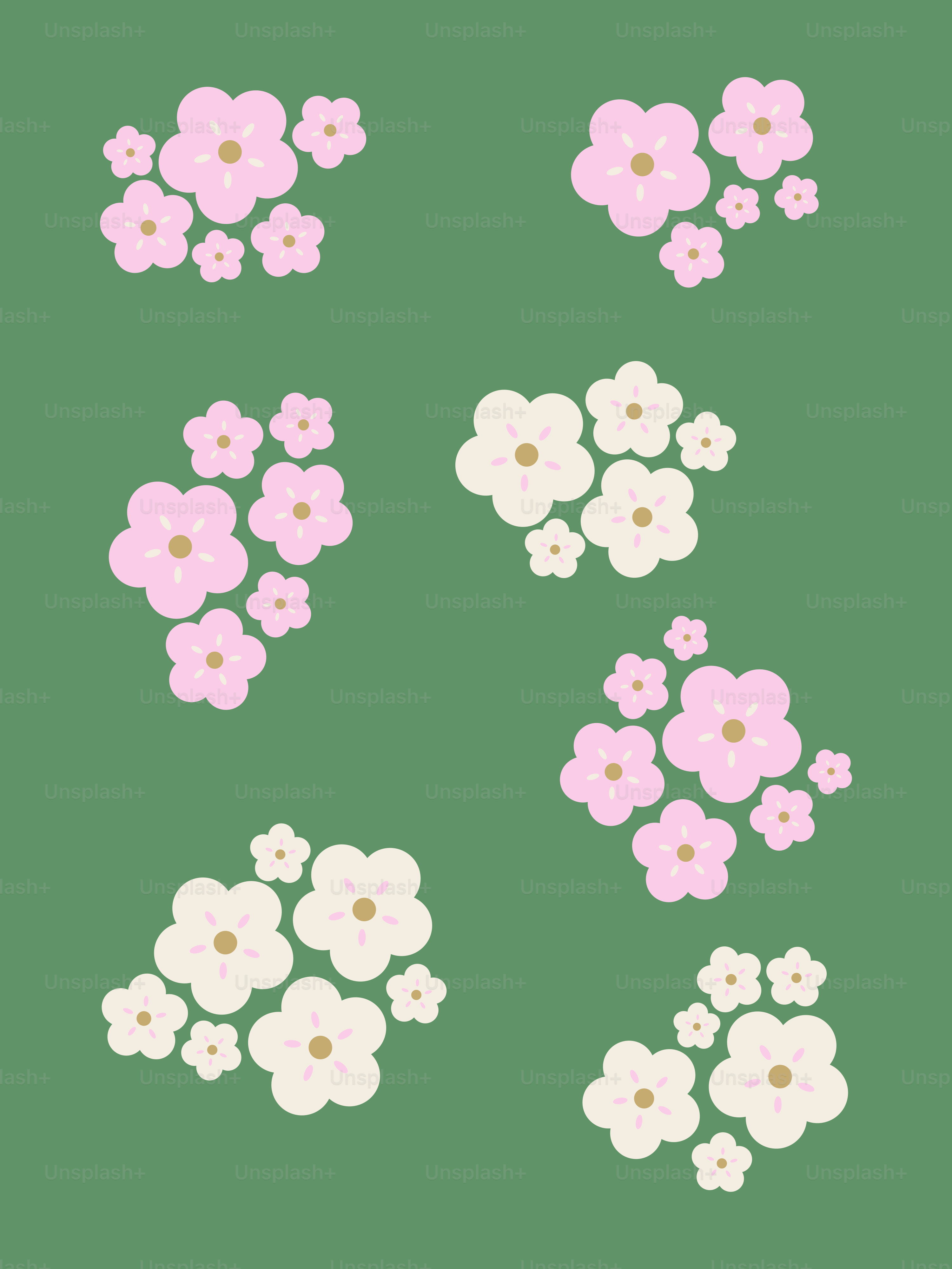 Büschel von rosa und weißen Kirschblüten auf grünen.