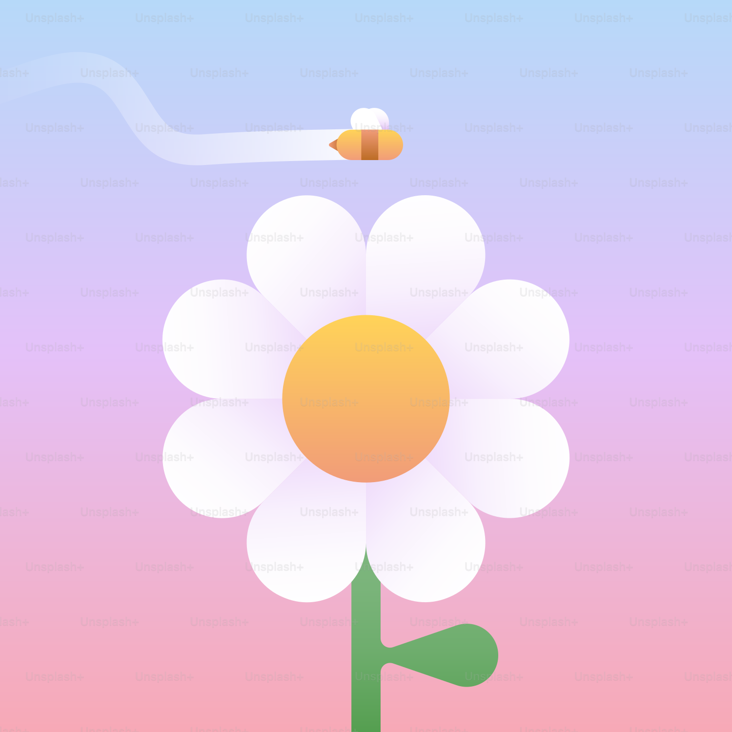 A pencil draws a bee flying towards a flower.