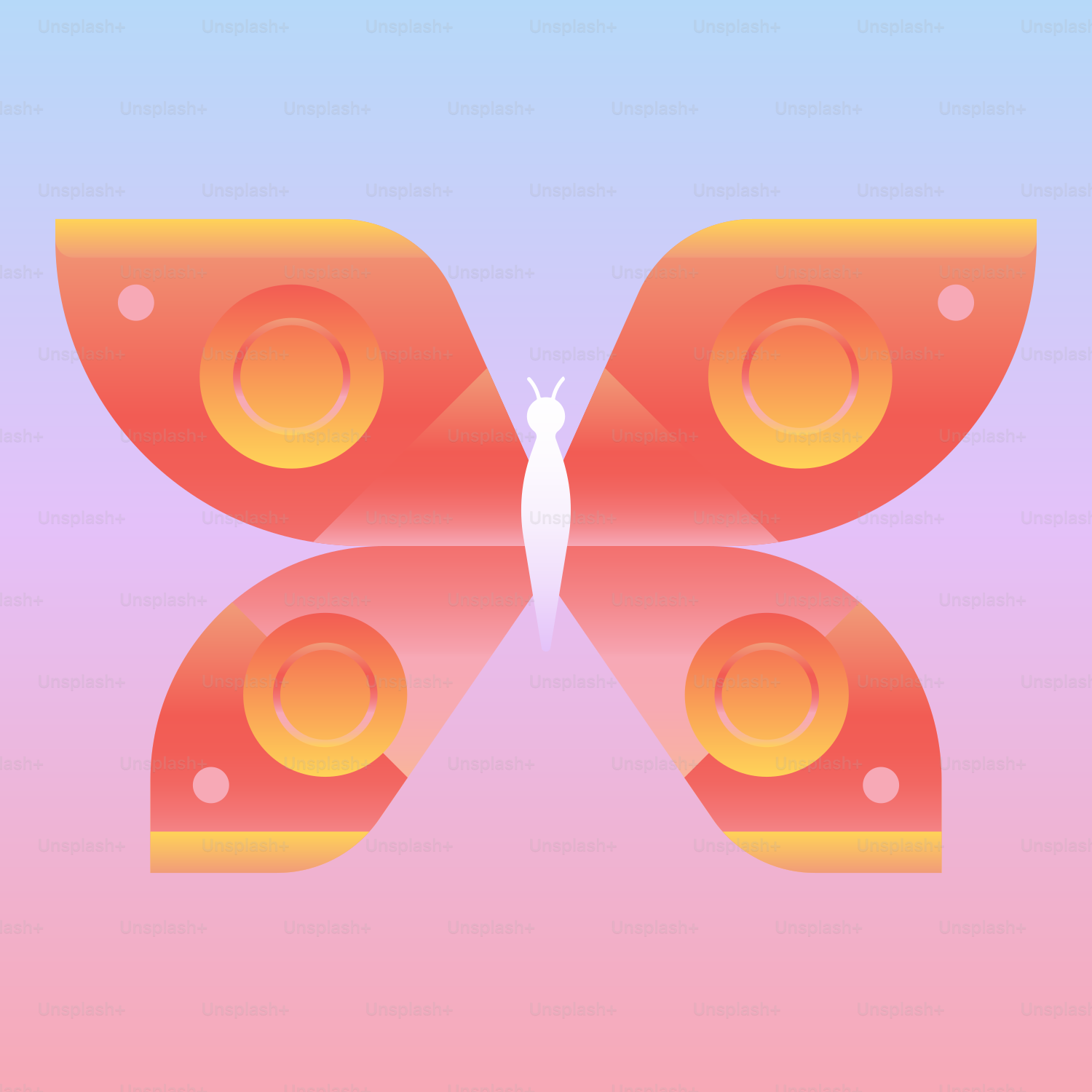 Stylized butterfly with orange wings on pastel background