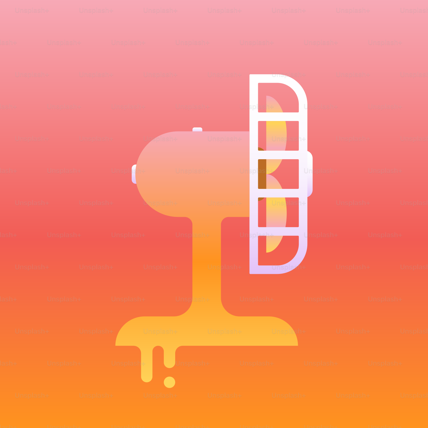 a pink and orange background with a paint roller