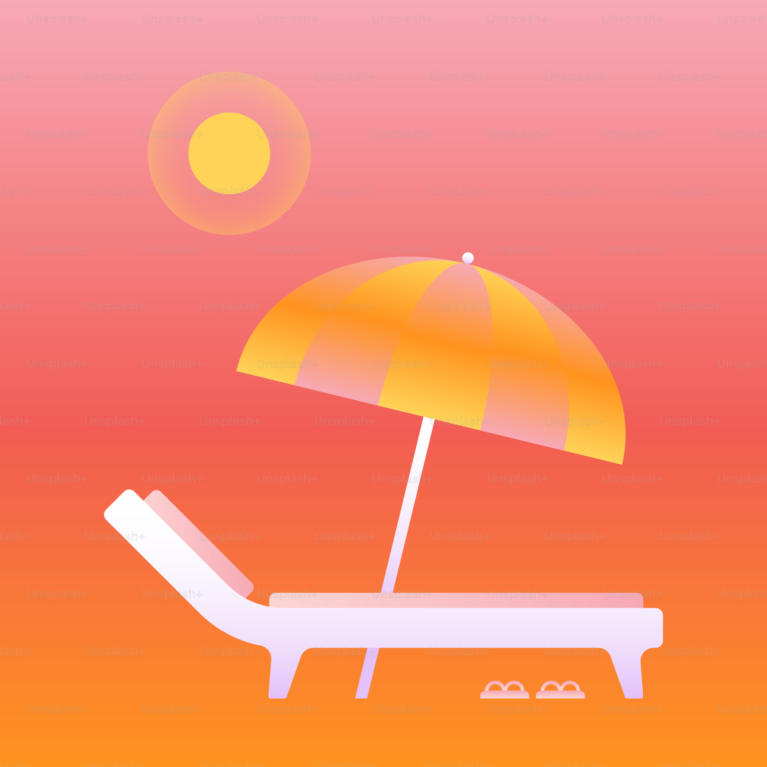 Beach chair and umbrella under a warm sun