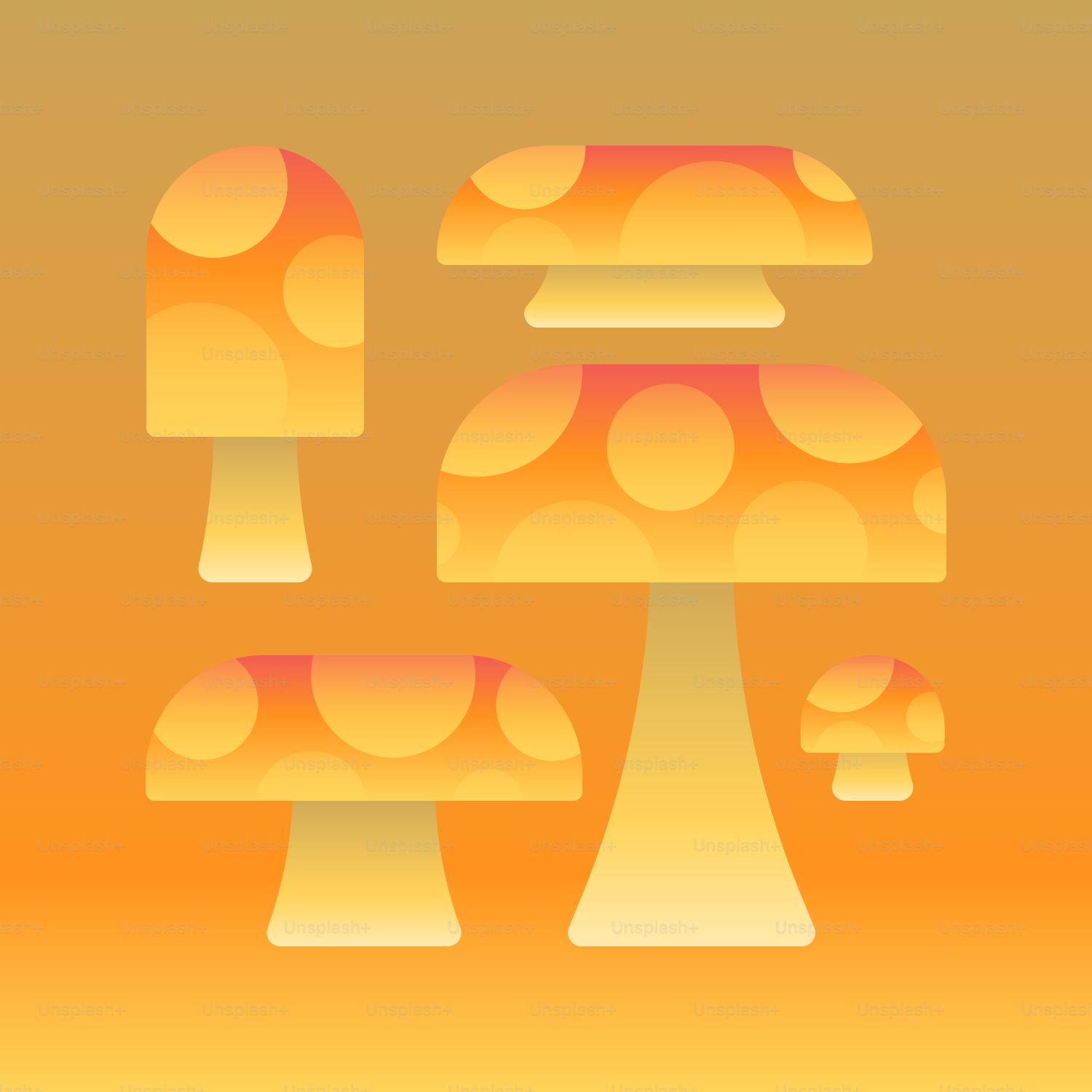 Champignons orange stylisés sur un fond dégradé chaud.