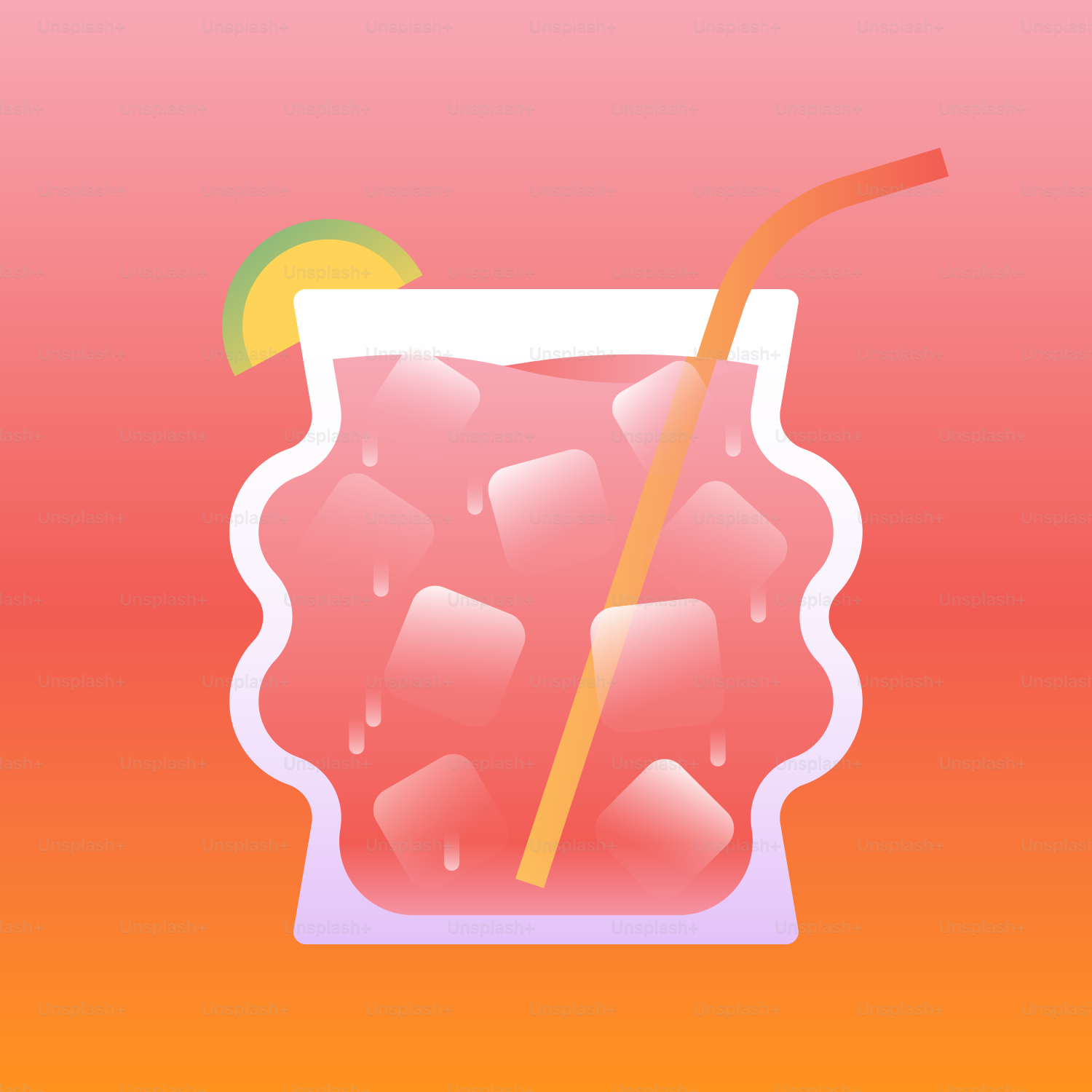 Une boisson avec une paille et un citron vert sur fond rose et orange