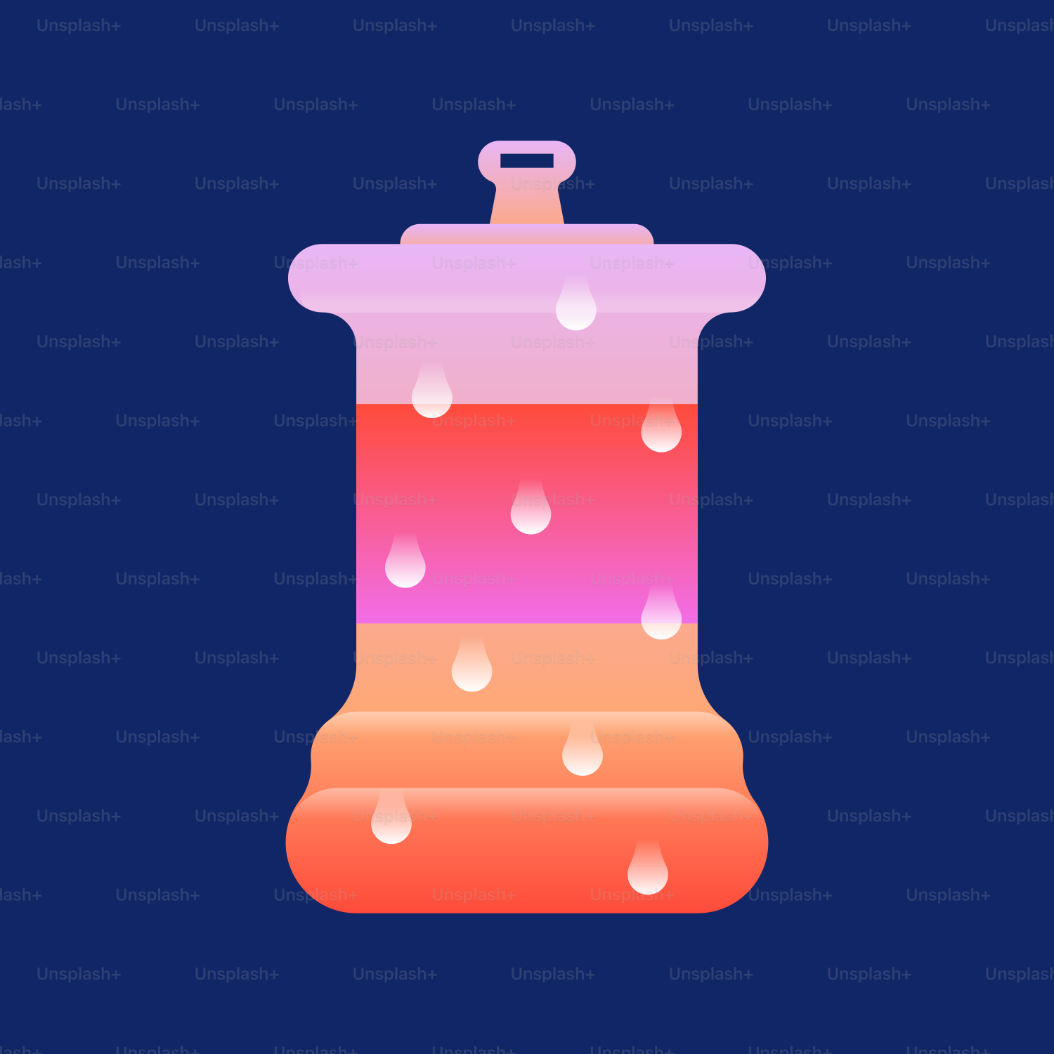 A stylized bottle with colorful layers and water droplets