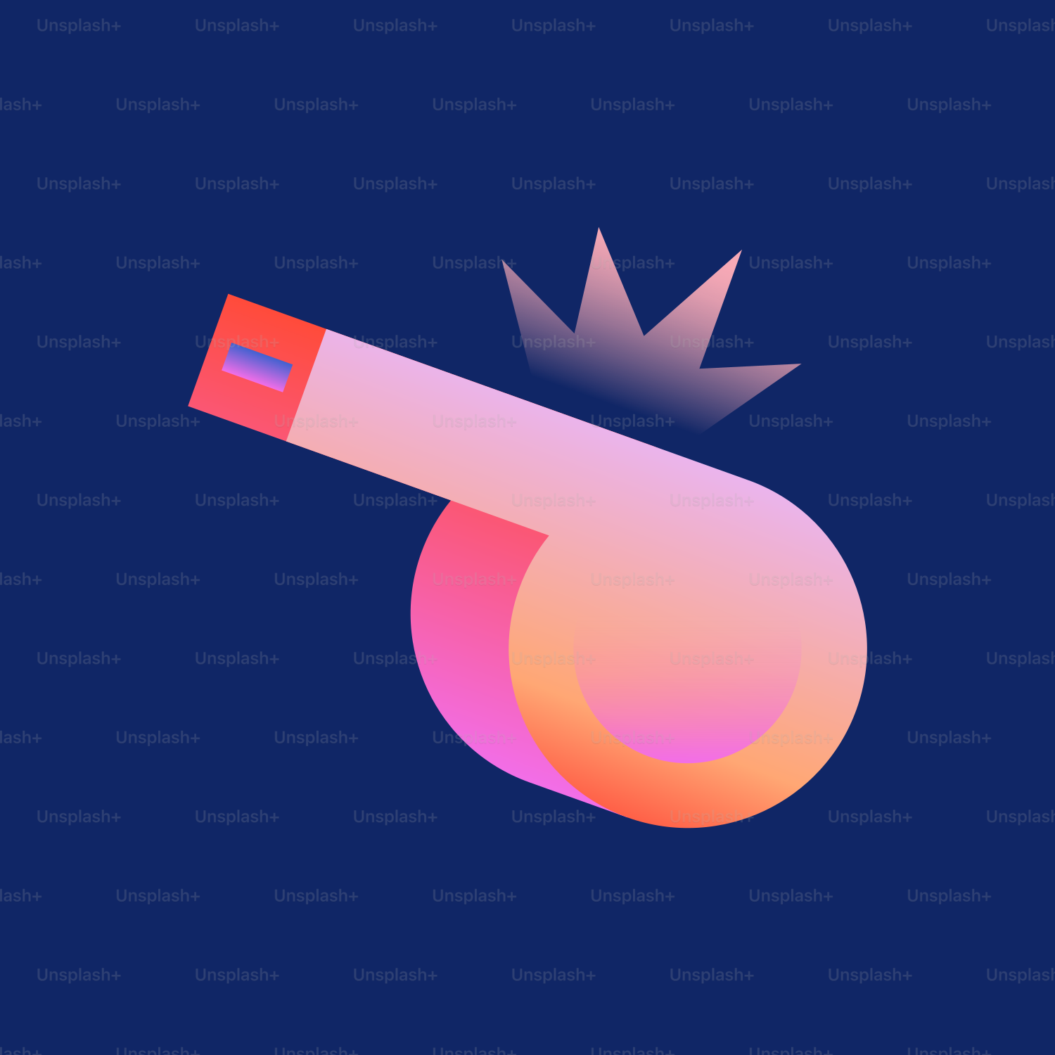A pink and orange whistle on a dark blue background