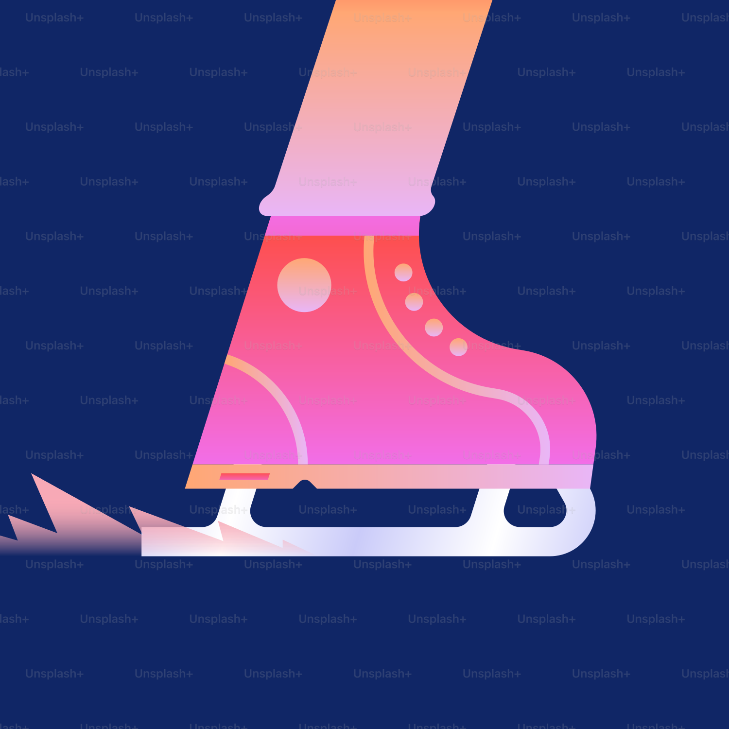 A pink ice skate cutting through ice