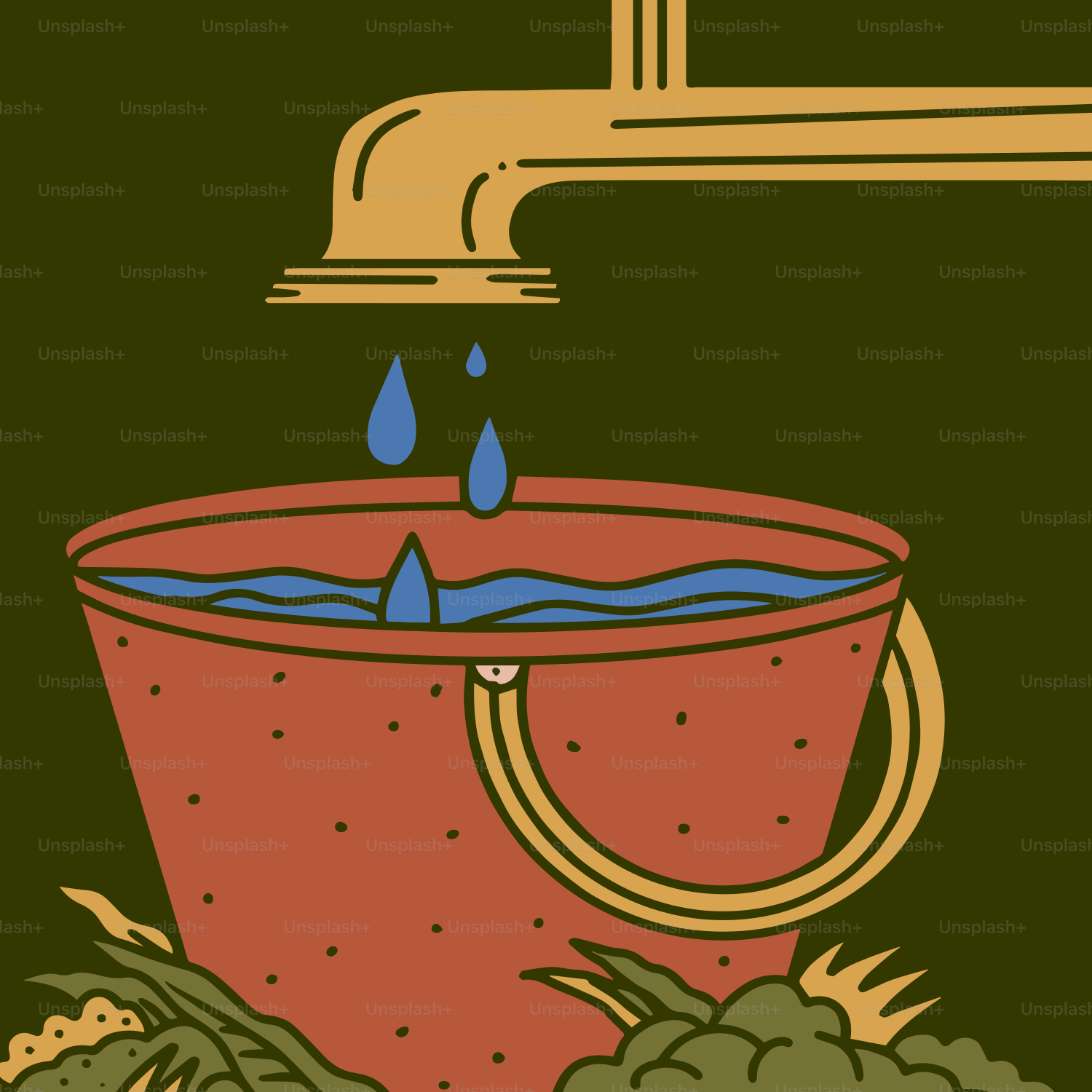 Water dripping from faucet into a bucket