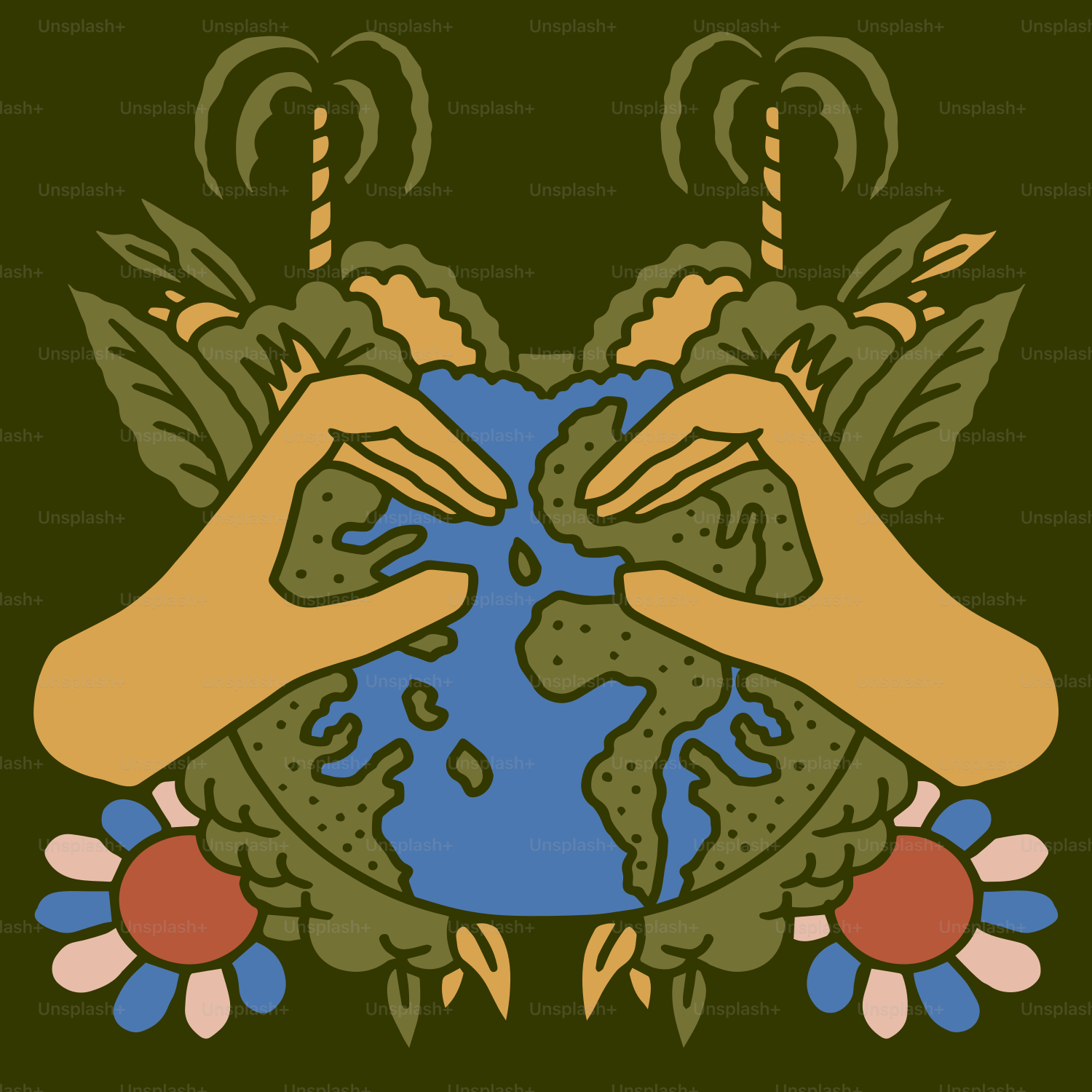 Two hands holding a globe in front of a green background