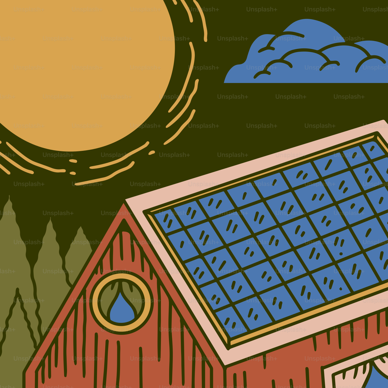 A red barn with a solar panel on top of it