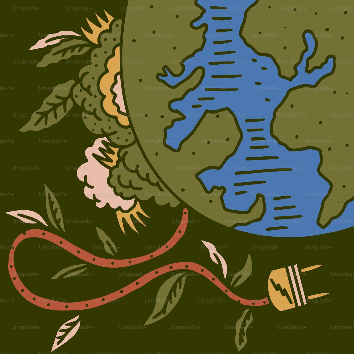 Un disegno della terra con un serpente intorno