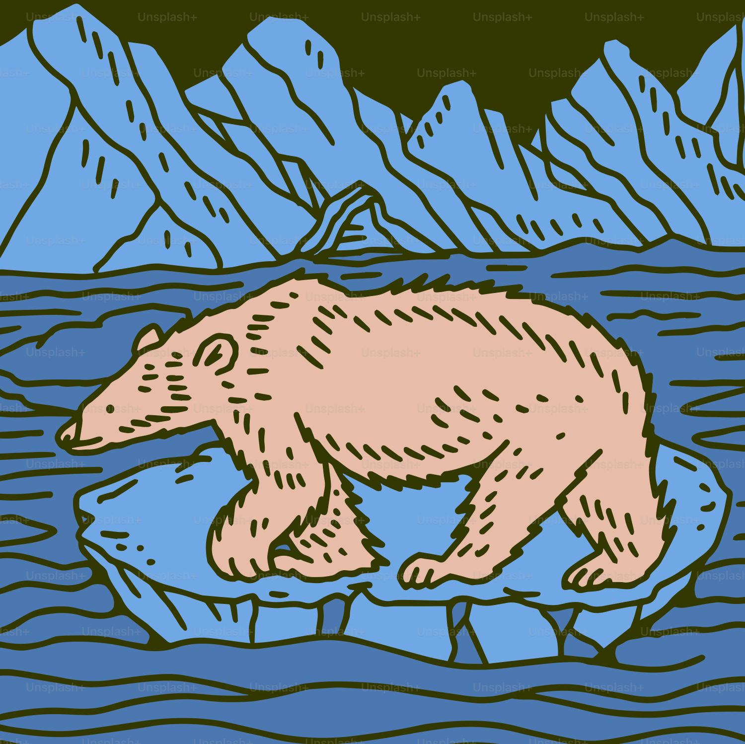 A polar bear stands on a melting ice floe.