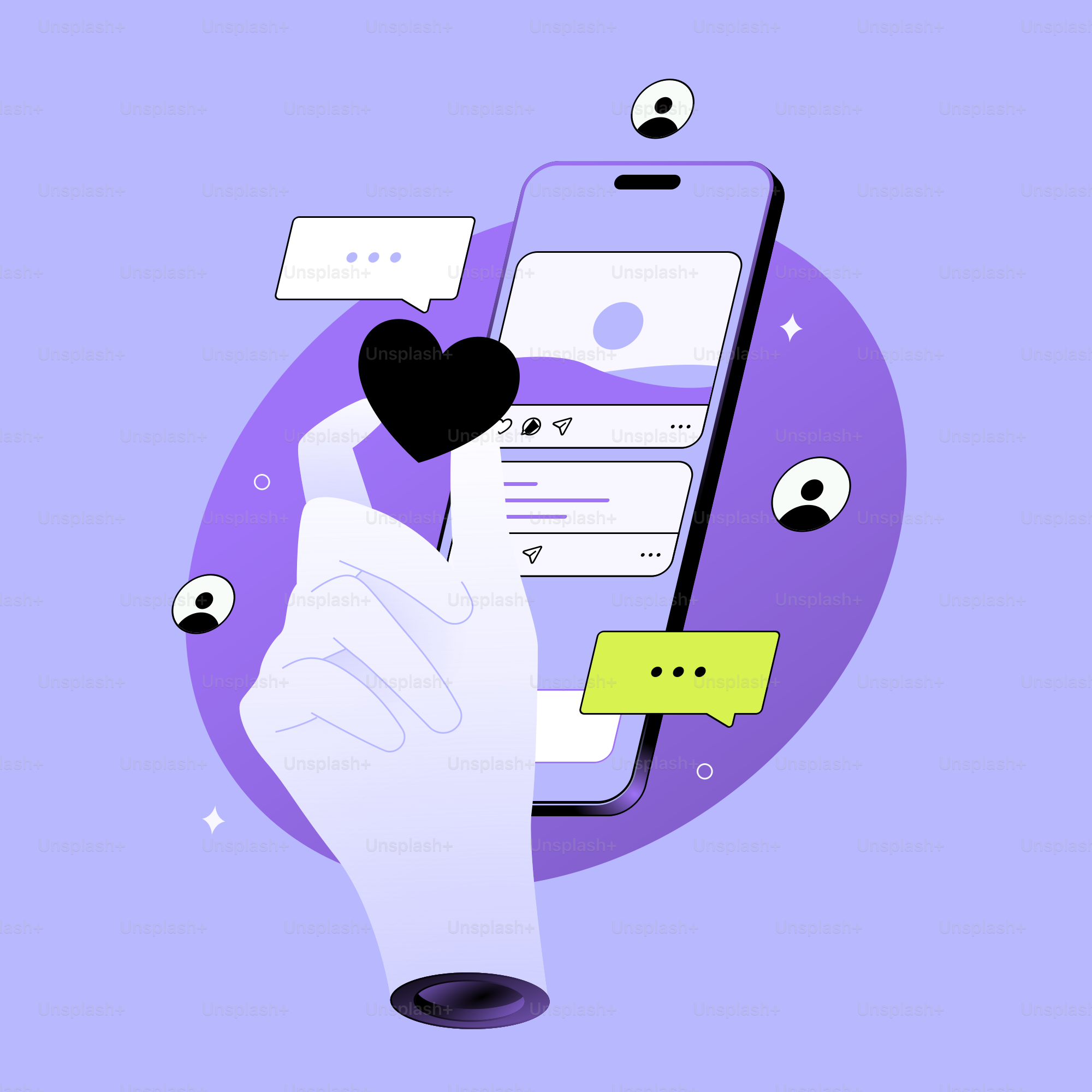 Hand holding a black heart near a smartphone screen.