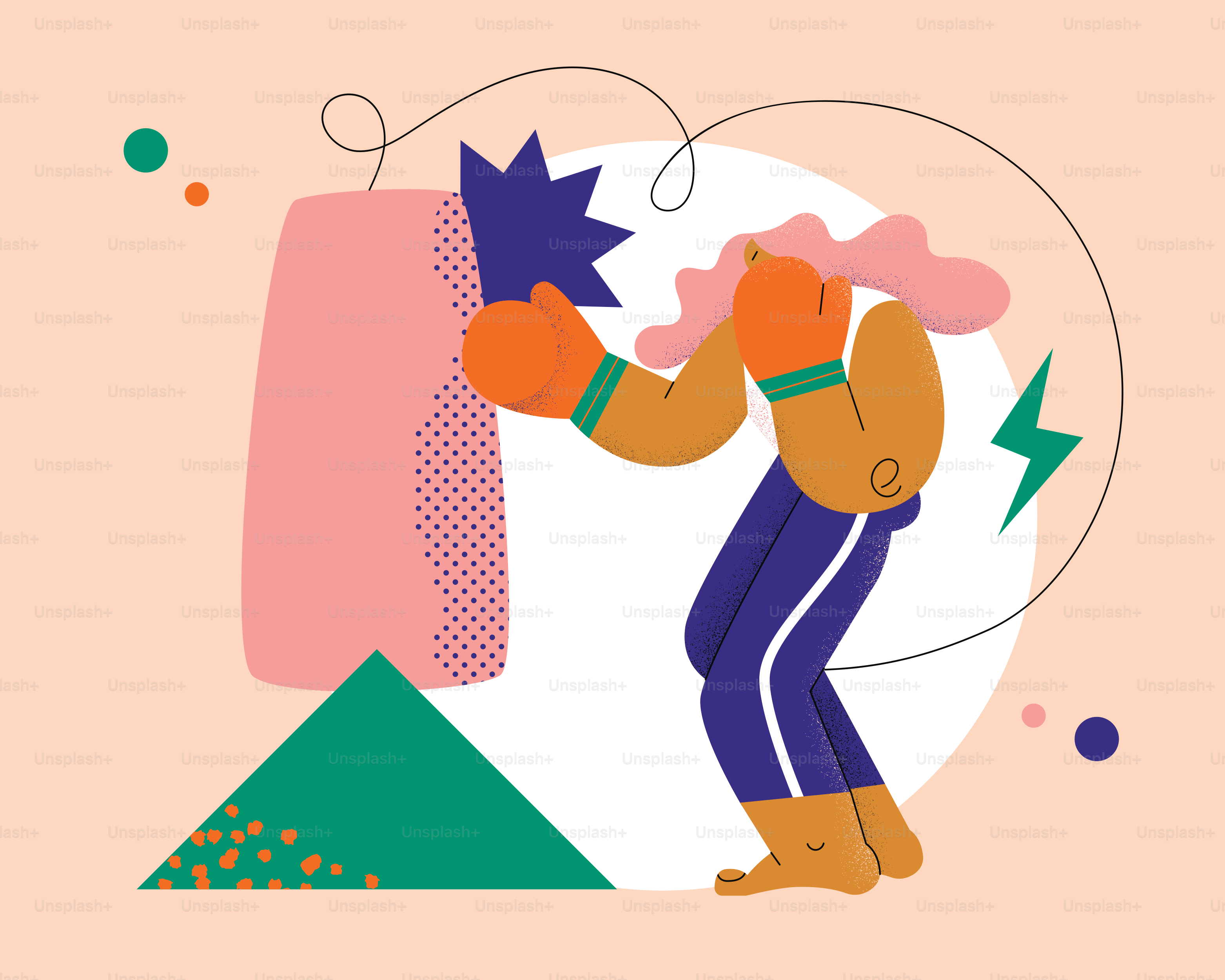 Person punching a pink punching bag with orange gloves.