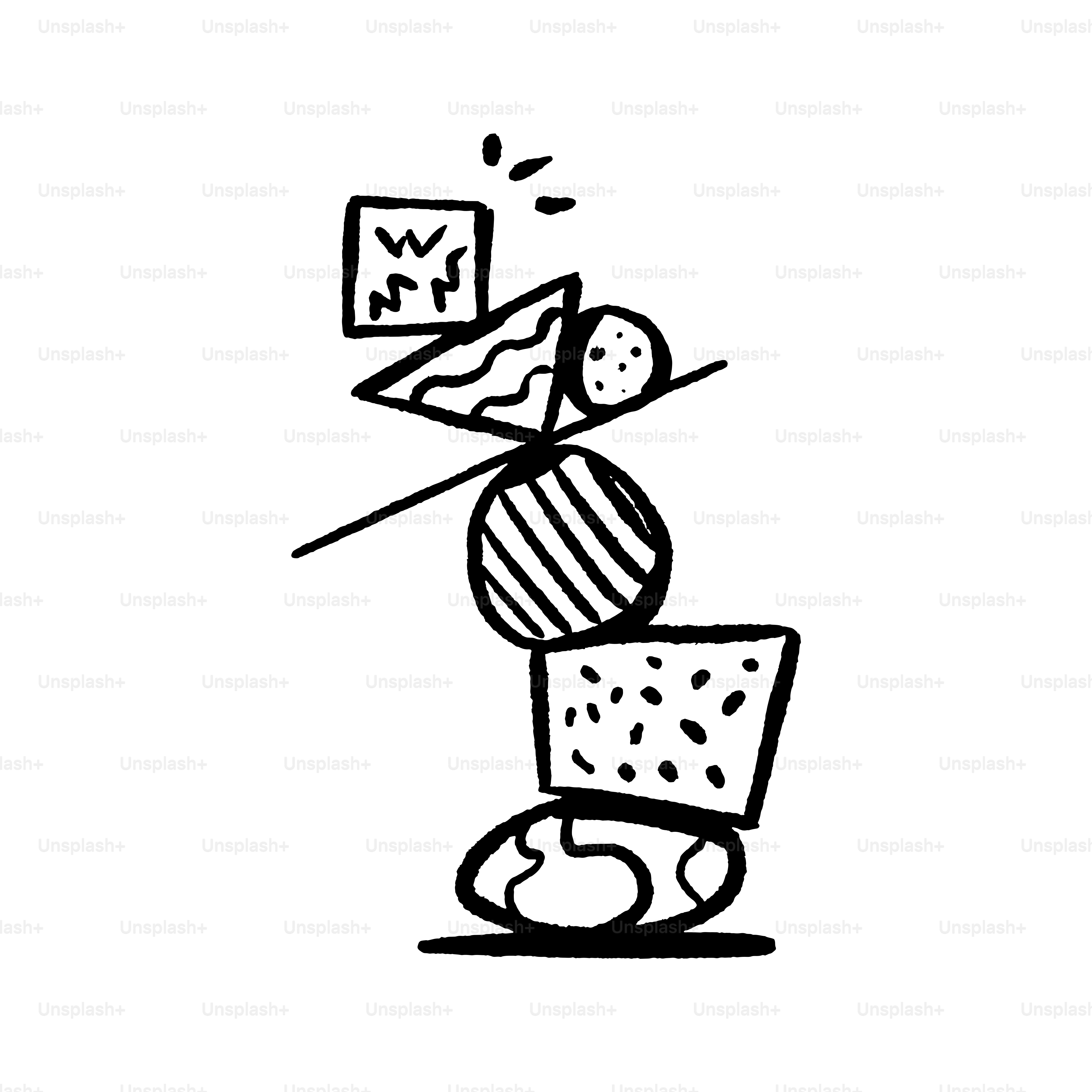 Abstract shapes balanced precariously in a stack