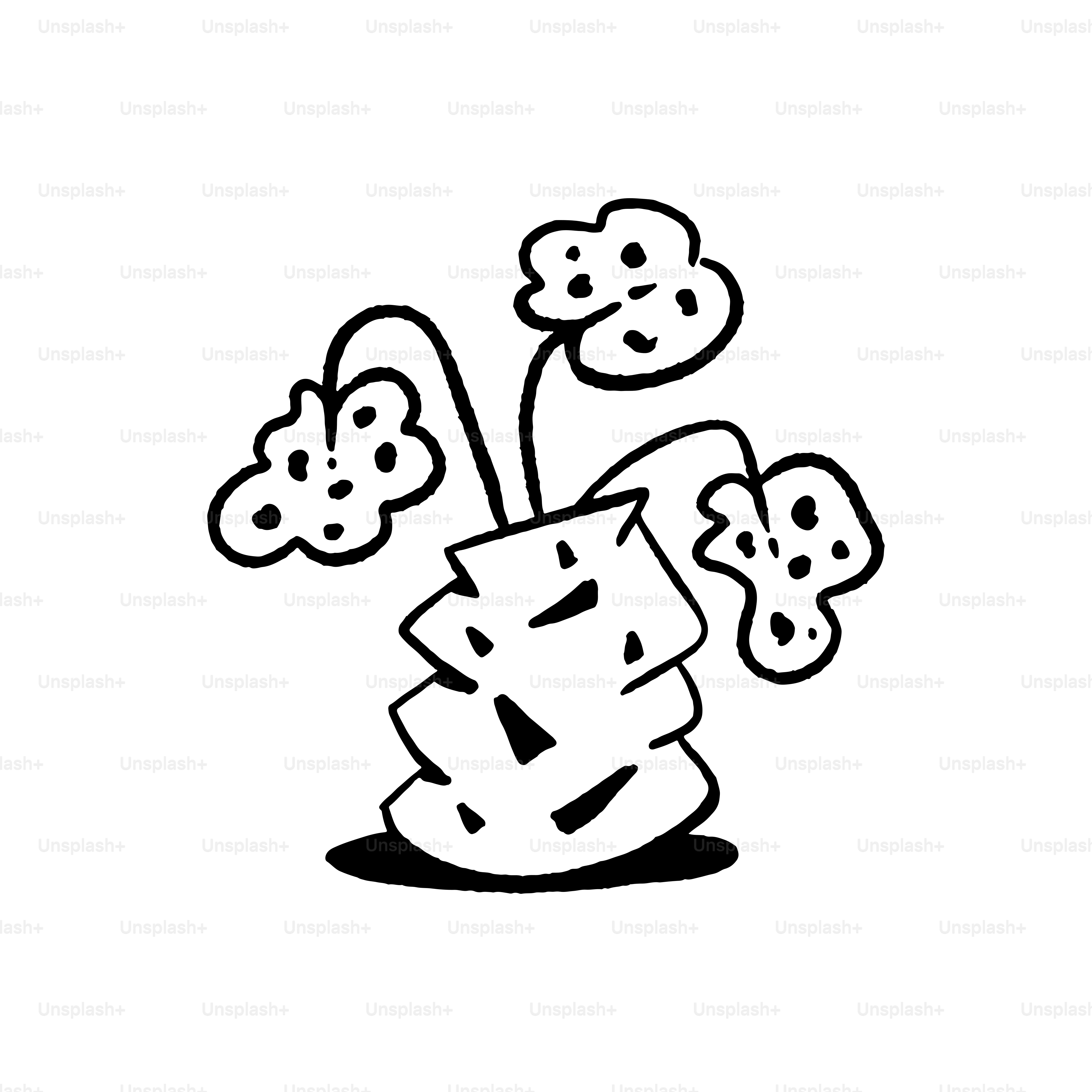 A simple drawing of a potted plant with leaves.