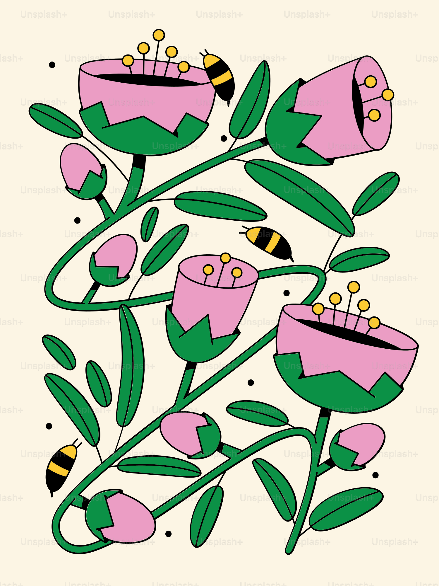 un disegno di un fiore con delle api sopra