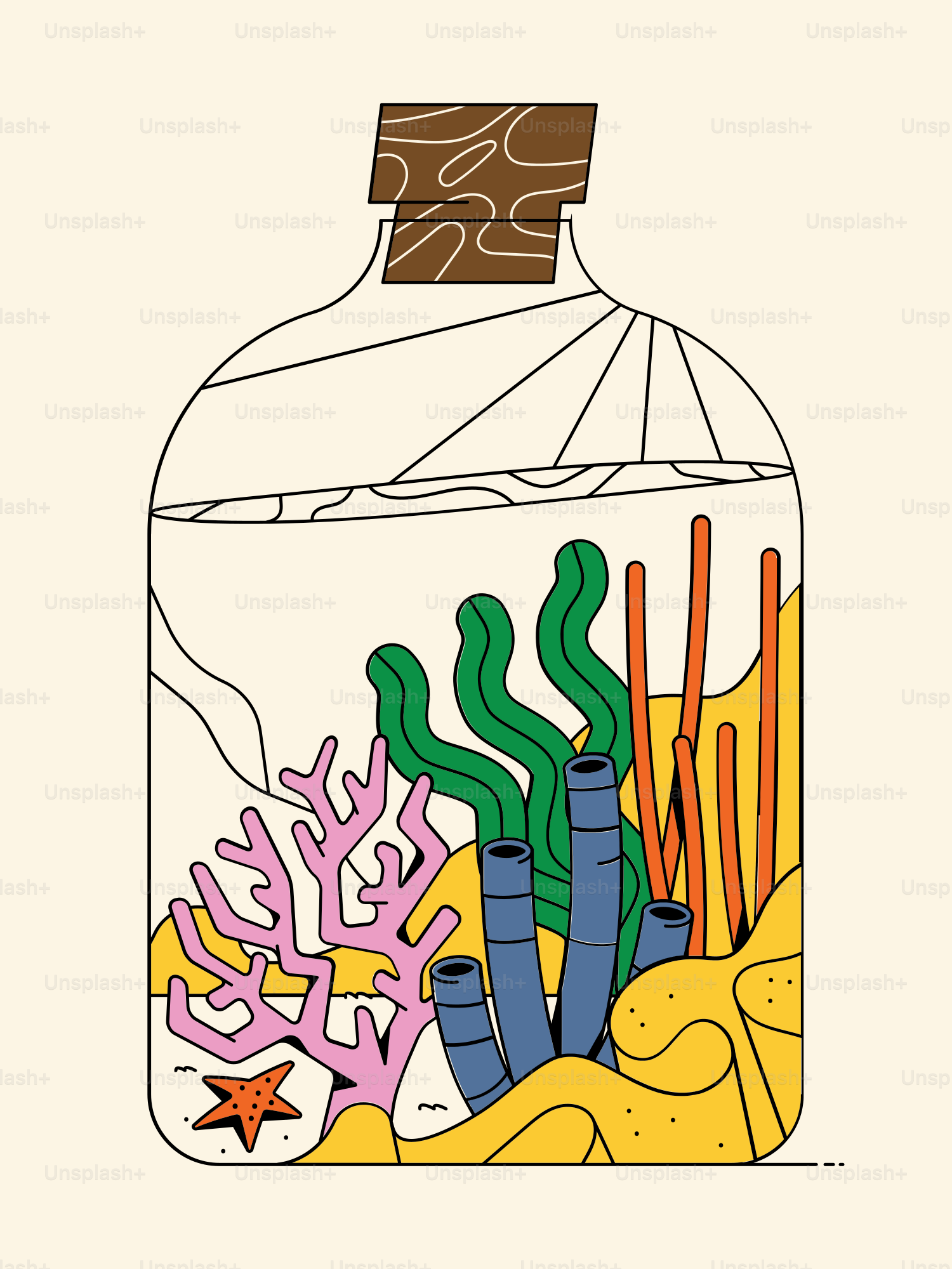 Coral reef and starfish in a bottle