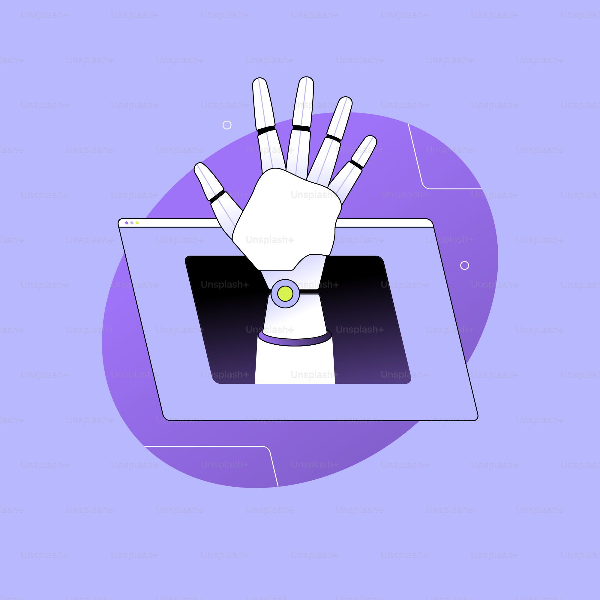 Robotic hand emerging from a digital screen