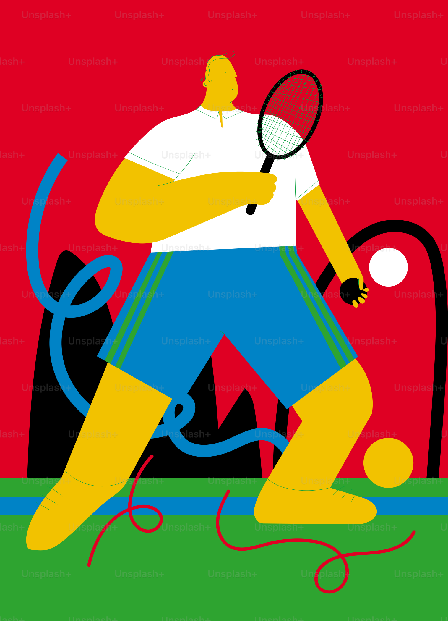 Man playing tennis with racket and ball