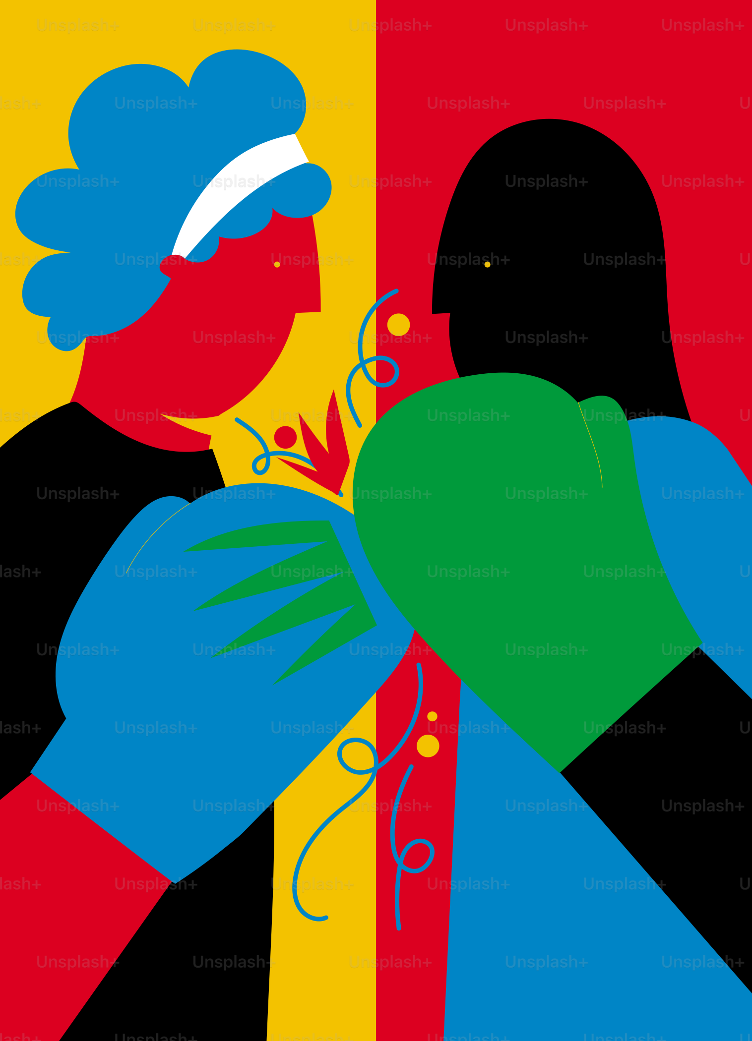 Two boxers facing each other with colorful background