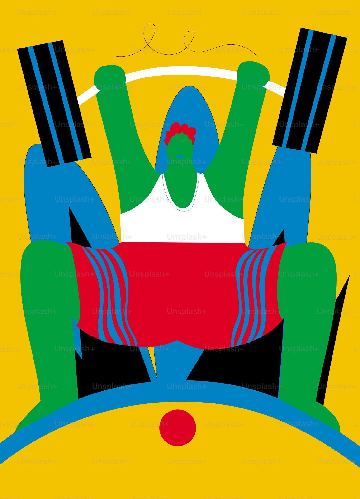 Abstract figure lifting weights with colorful background